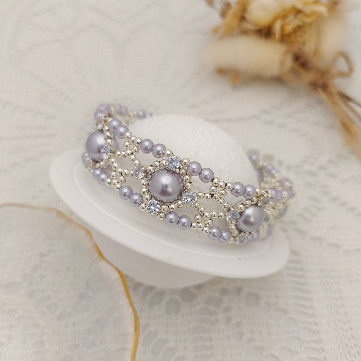 【No.104】Handmade Bracelet – Dream Weaver | Pearls & Zircon | Elegant DIY Jewelry