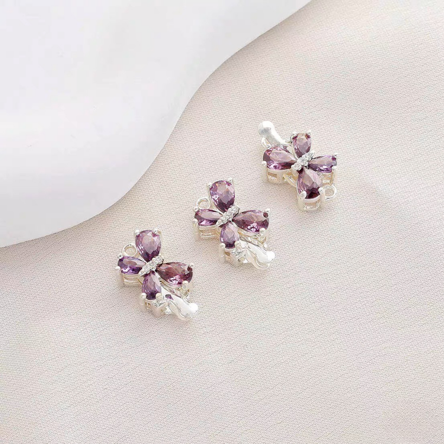 【B05】Butterfly Insert Clasp – 18K Gold/Silver Plated, Purple/Pink Cubic Zirconia, DIY Jewelry Connector iFCraftorium