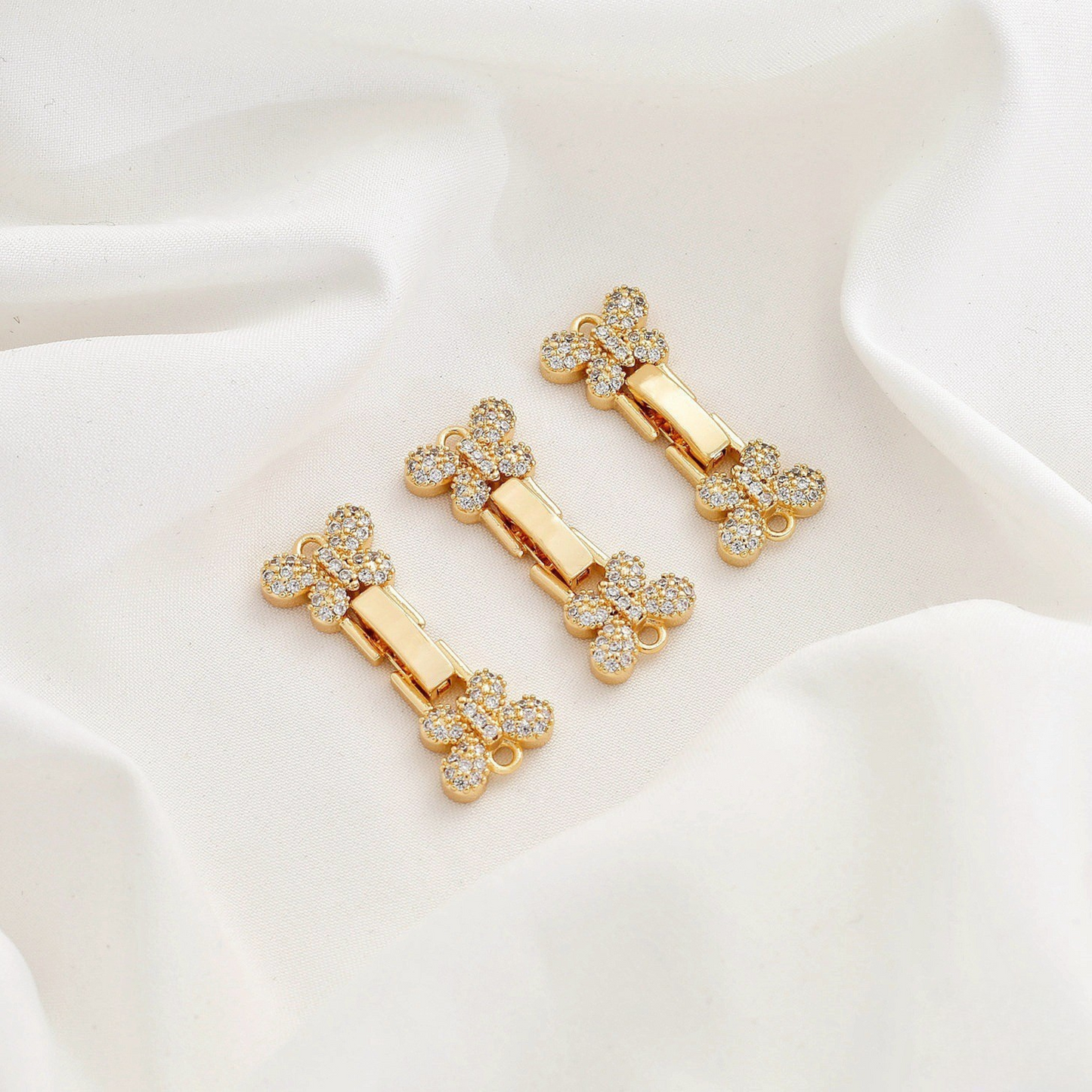 【B18】1PCS Butterfly Clasp Connector – Micro Pave Rhinestone Strap Link | DIY Jewelry Making