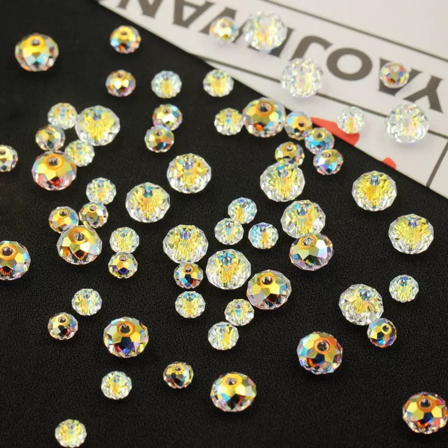 【L08】100PCS DIY Crystal Beads – 6mm AB Shiny Rondelle Wheel Beads, Imitation Swarovski Glass Beads for Handmade Jewelry Making (Bracelets & Necklaces)