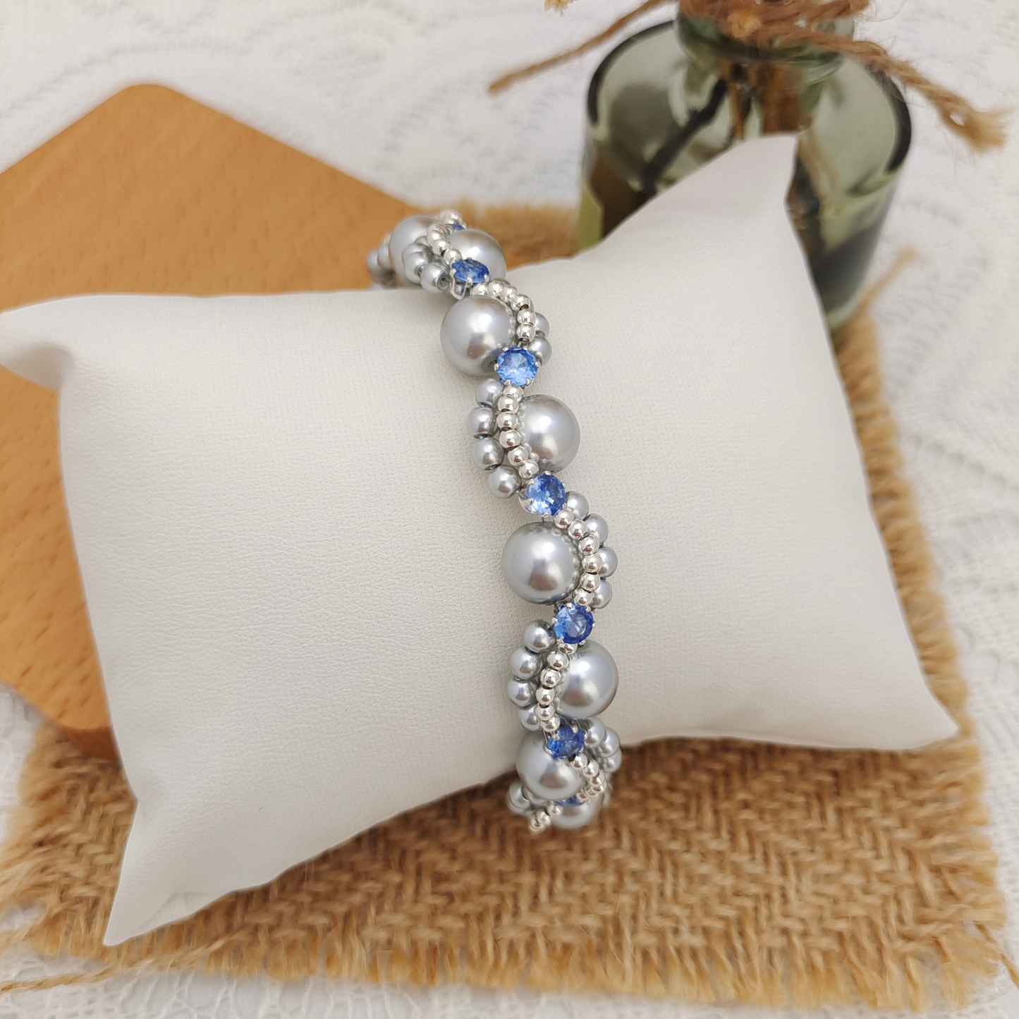 【No.87】DIY Bracelet Kit – Nebula with 8mm Pearls & CZ Beads iFCraftorium