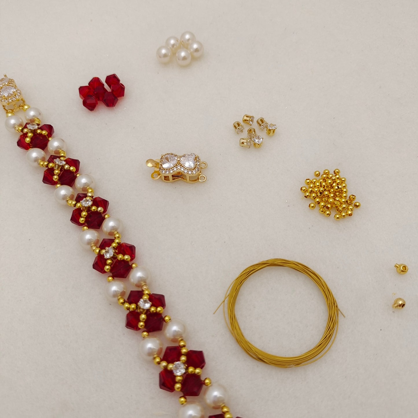【No.126】DIY Bracelet Kit – Mary Design with Pearls, Diamond Beads & Bowknot Clasp | Complete Jewelry Tutorial