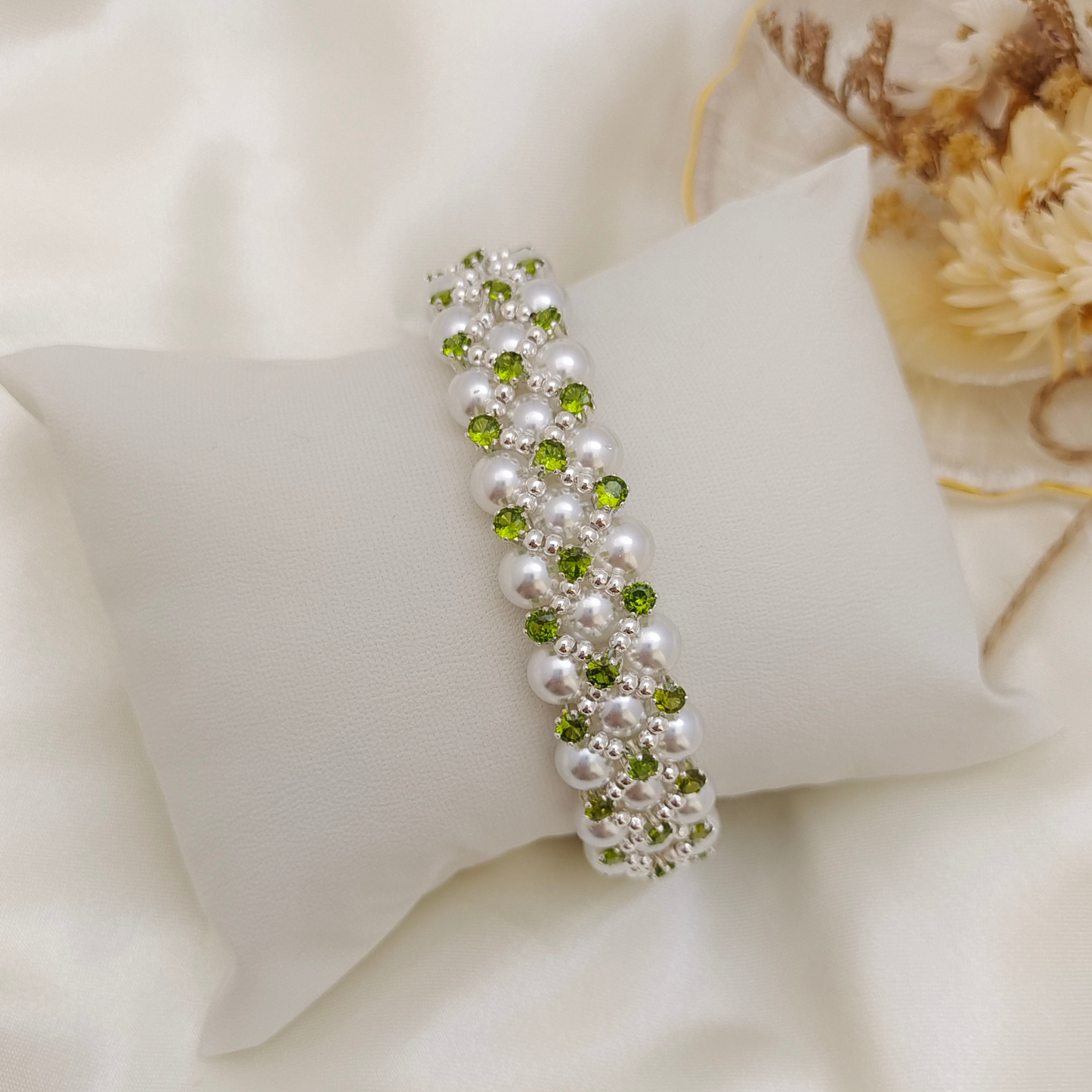 【No.45】 Handmade Beaded Bracelet – Blue Phantom DIY Bracelet Design with Pearl & Gold Accents Beading Jewelry Gift for Her