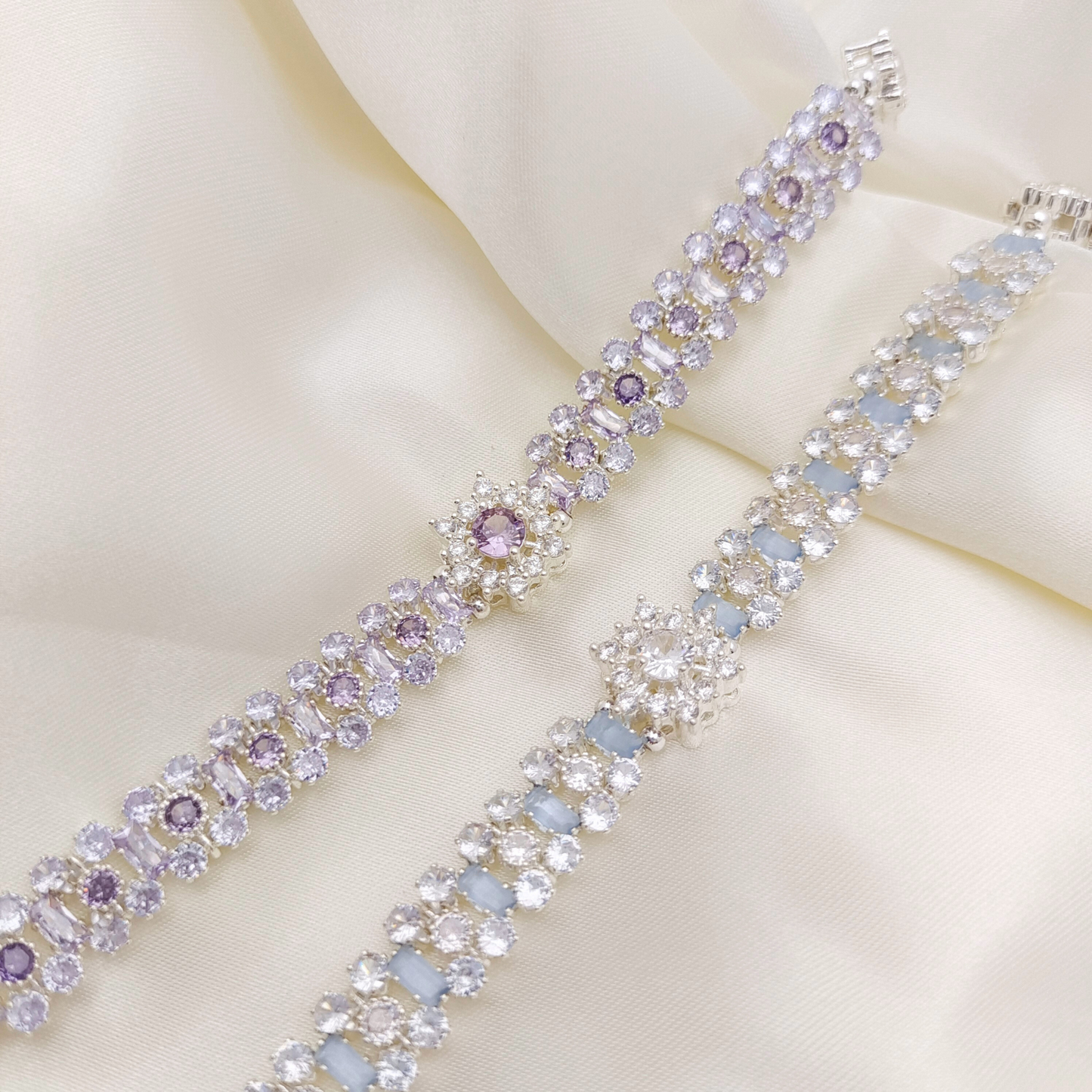【No.49】 Handmade Bracelet – Starry Wishes with Snowflake Zircon & Crystal Beads DIY Jewelry Gift for Her