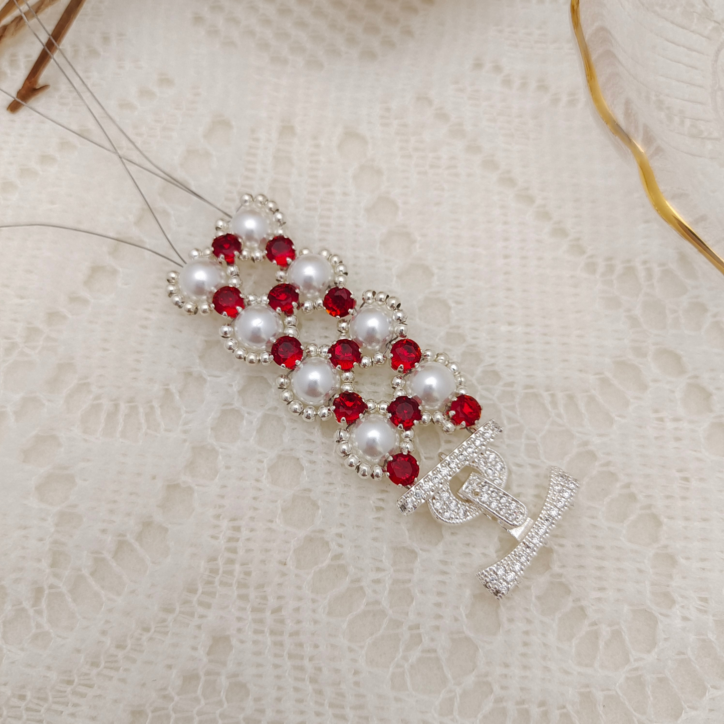 【No.98】DIY Kit – Fancy Blue Handmade Bracelet | Pearls & Cubic Zirconia | Crafting Kit | Full Tutorial iFCraftorium