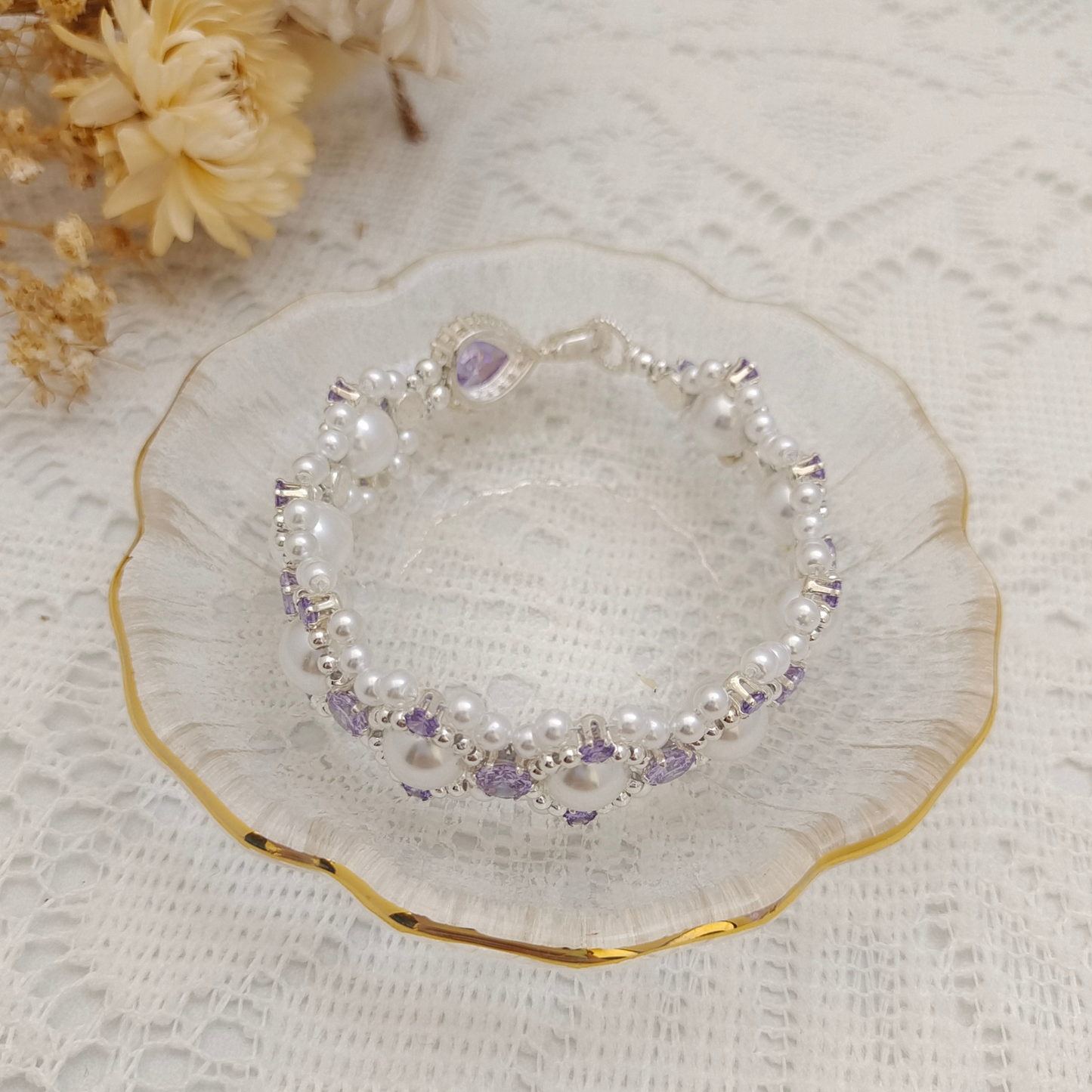 【No.54】 LinaBelle Inspired Premium Handmade Bracelet | Gold, Pink & Pearl | Finished DIY Jewelry