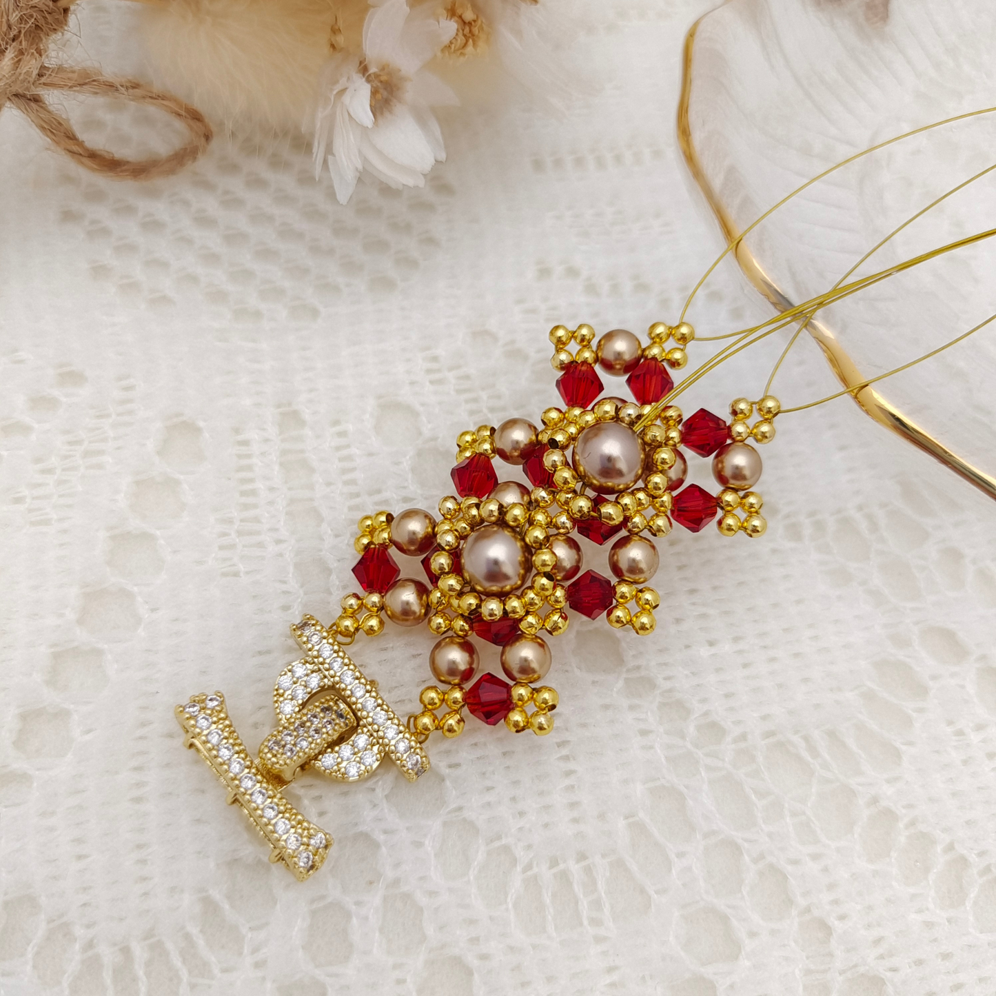 【No.53】 Vintage Peacock Green DIY Bracelet Craft Kit | Pearl & Crystal | Handmade Jewelry Includes Tutorial iFCraftorium