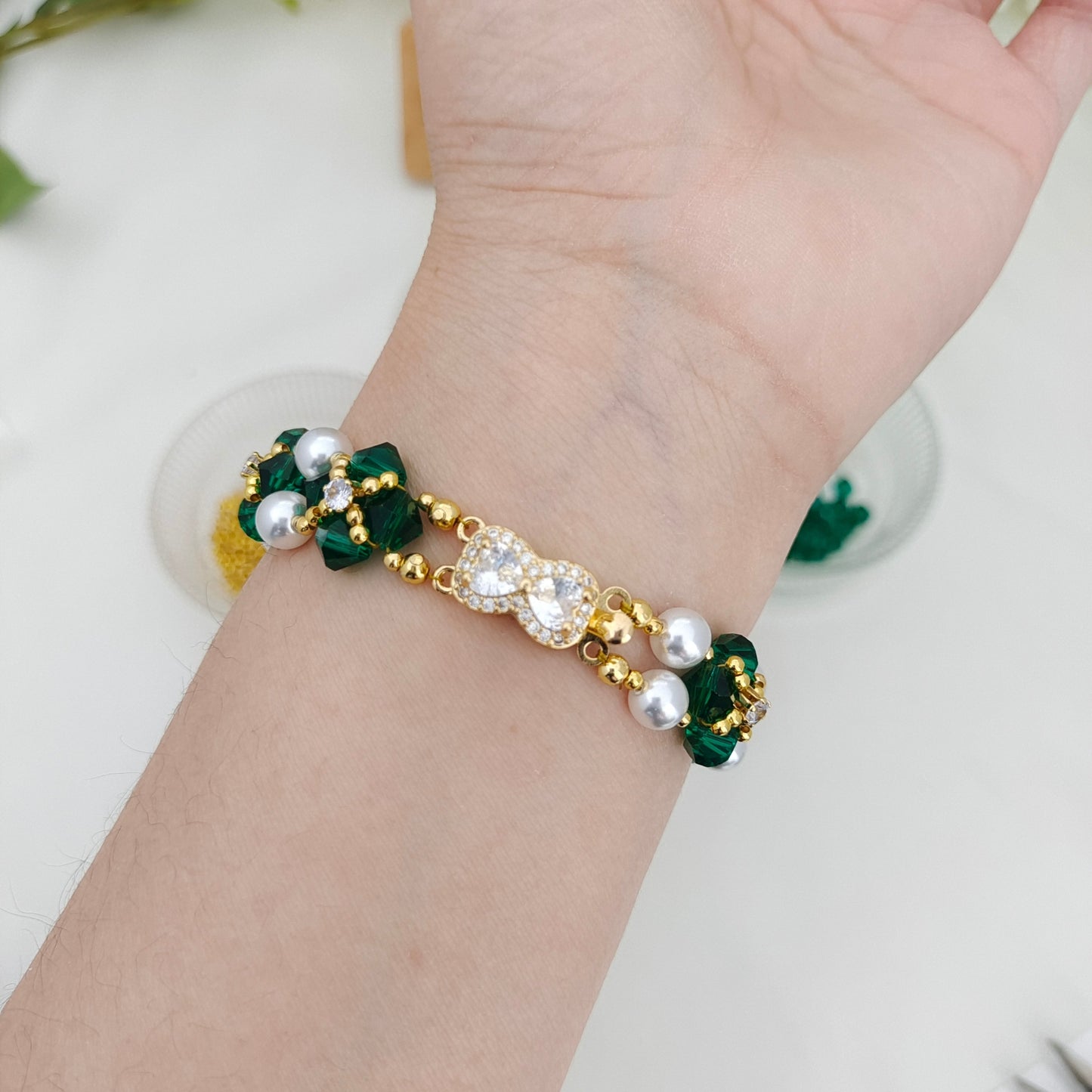 【No.126】DIY Bracelet Kit – Mary Design with Pearls, Diamond Beads & Bowknot Clasp | Complete Jewelry Tutorial