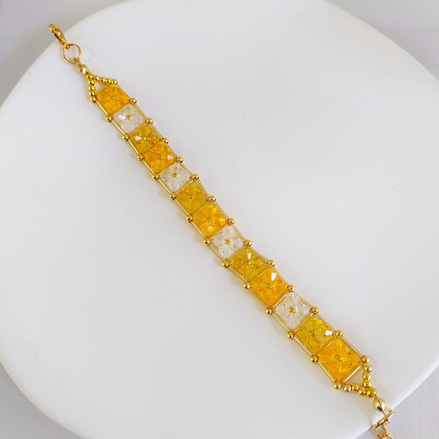 DIY Rock Sugar-Inspired Beaded Bracelet – 4mm Crystal Diamond Beads, 6mm Gold Tube Beads, Gold Seed Beads & Findings | CraftKit Beginner-Friendly Gift for Her