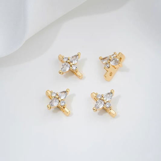 【S19】10PCS DIY Jewelry Spacer – 3-Hole Starburst Connector, Full Pave Zircon, 18K Gold Plated, High Color Retention, for Beaded Bracelet & Necklace Making iFCraftorium