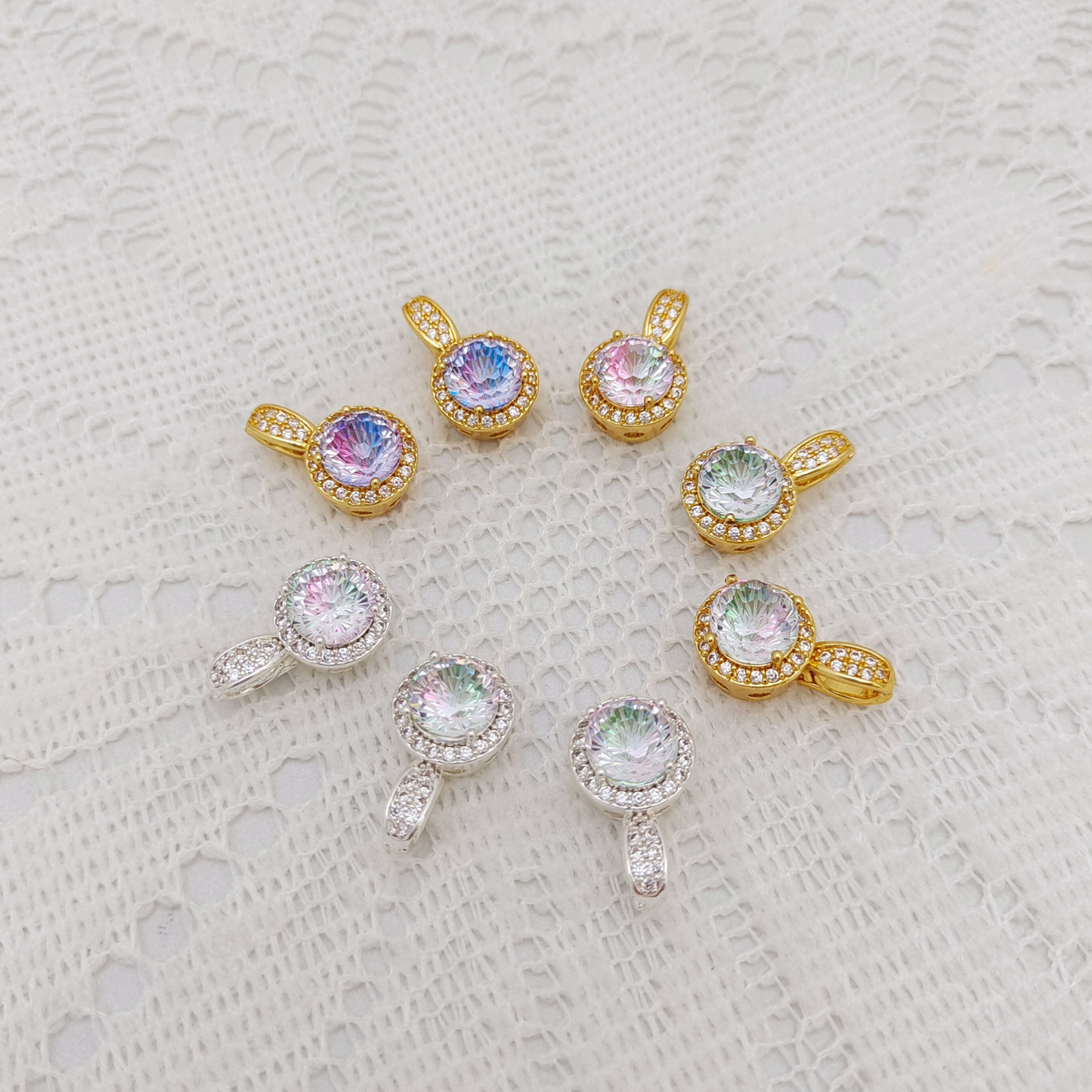 【B26】1PCS Firework-Cut Zircon Clasp Pendant | Dual-Use | Gold/Silver Base | DIY Jewelry Making Accessory