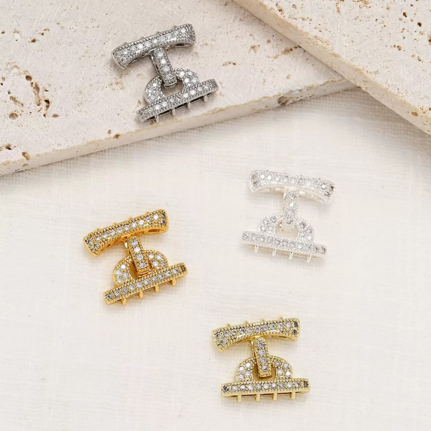 【B16】1PCS Multi-Strand Clasp with Micro Pave CZ – 14K/18K Gold or Silver-Plated Copper Connector for DIY Bracelets & Necklaces
