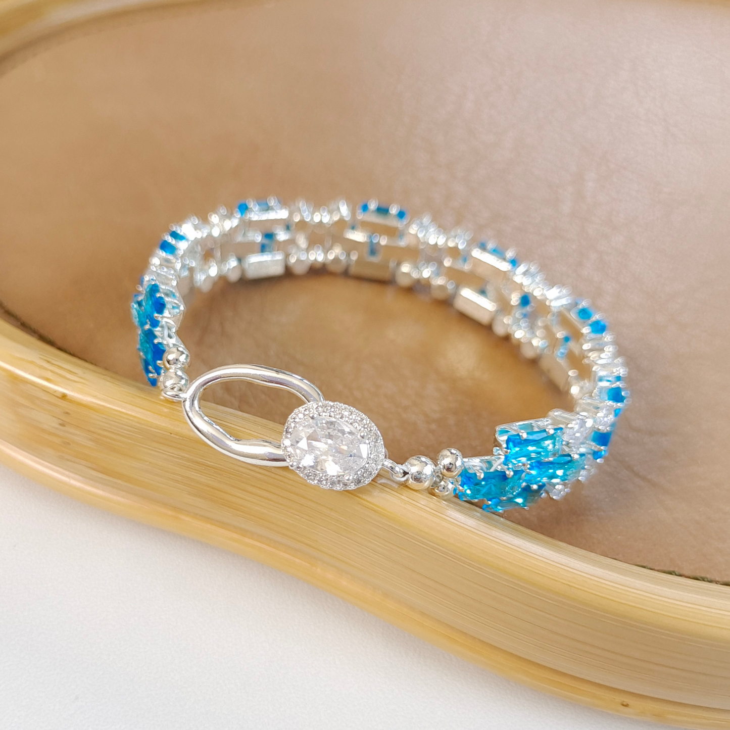 【No.38】 DIY Bracelet Craft Kit – Smurf Blue Baguette Zircon, Crystals & Beading Supplies with Video Tutorial