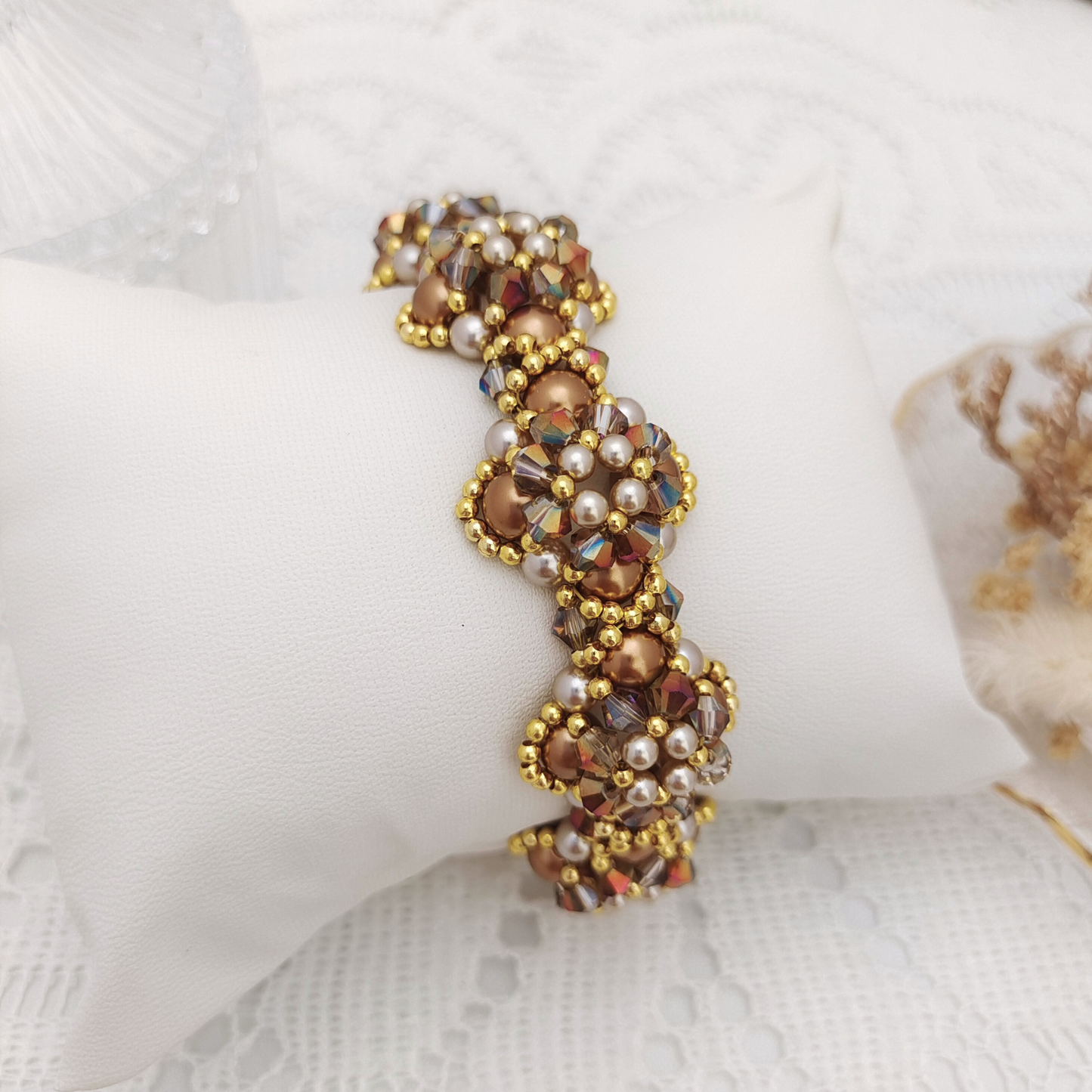 【No.107】DIY Handmade Bracelet – “Dressage Elegance” | Pearls & Crystal Beads | Double Row Gemstone Clasp