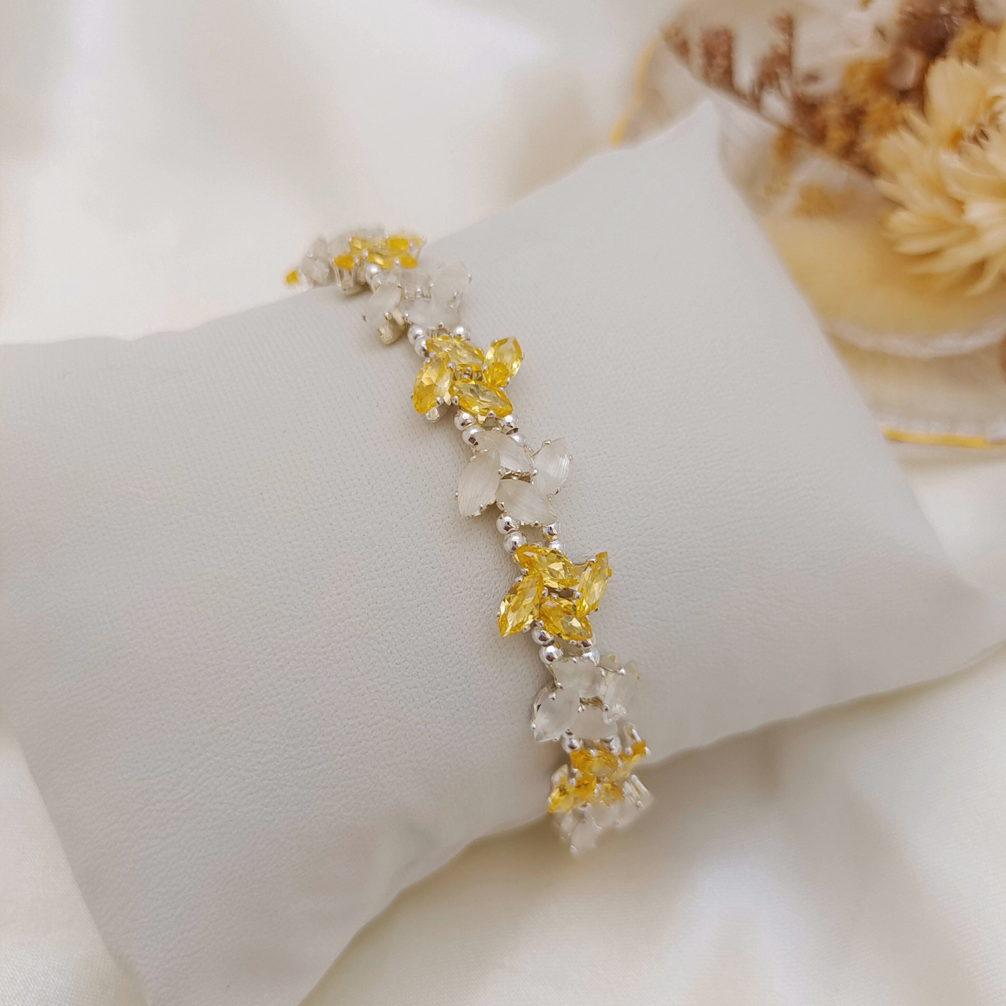 【No.81】 Handmade Bracelet – Pinwheel with Crystal & Cat Eye Marquise Beads | Mermaid Tail Clasp DIY Jewelry Gift fir Her