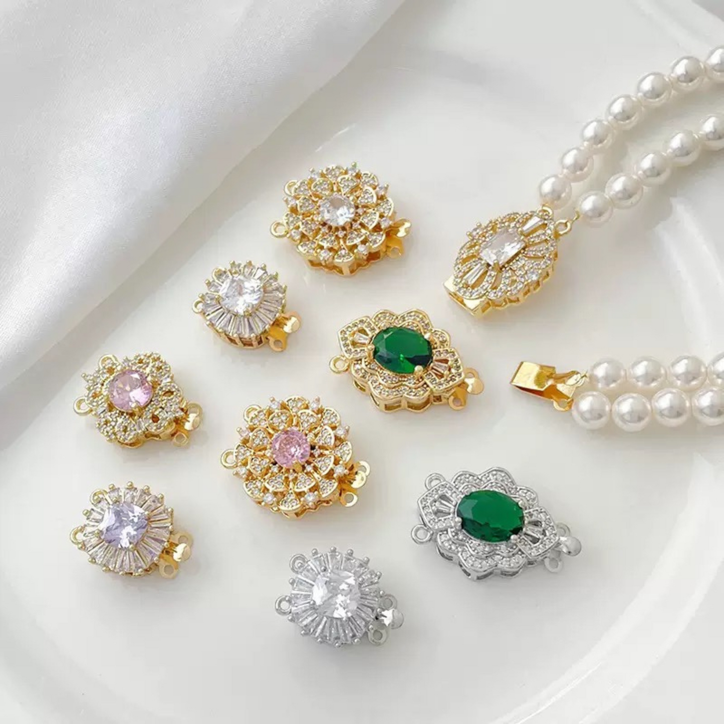 【B29】1PCS DIY Jewelry Clasp – Double Row Insert Buckle | 18K Gold Plated | Zircon Inlaid | Tarnish Resistant