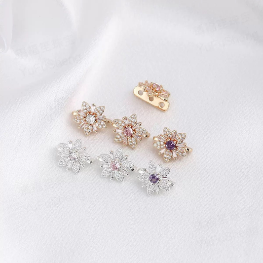 【S18】10PCS DIY Jewelry Spacer – 3-Hole Snowflake Connector, Full Pave Zircon, 18K Gold / Thick Silver Plated, High Color Retention, for Beaded Bracelet & Necklace Making iFCraftorium