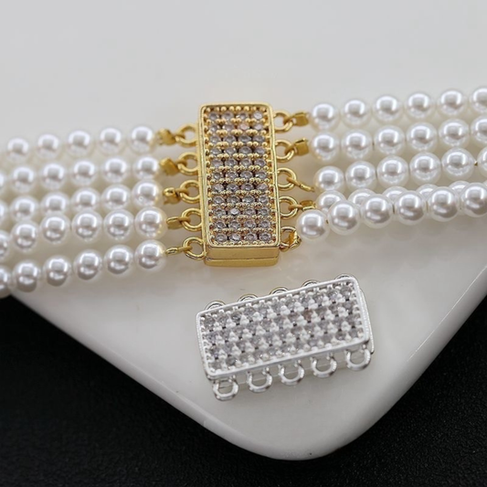 【B44】DIY Jewelry Clasp – 5-Hole Magnetic Box Clasp with Full Zircon | 18K Gold/Silver Plated High-Color Retention Copper Connector | Beading Accessories iFCraftorium