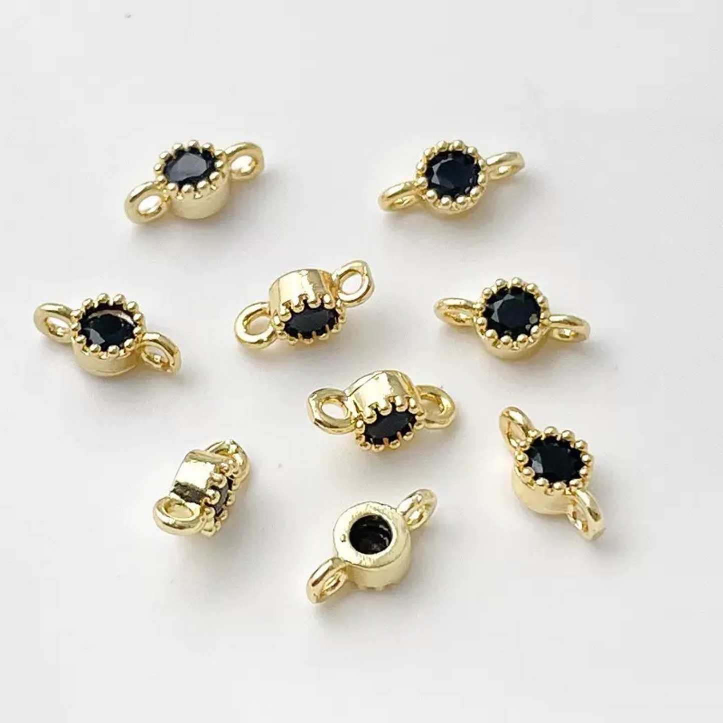 【E01】10pcs 4mm Double-Hole CZ Spacer Beads – Gold Plated, High-Color-Fast, DIY Jewelry Connectors iFCraftorium