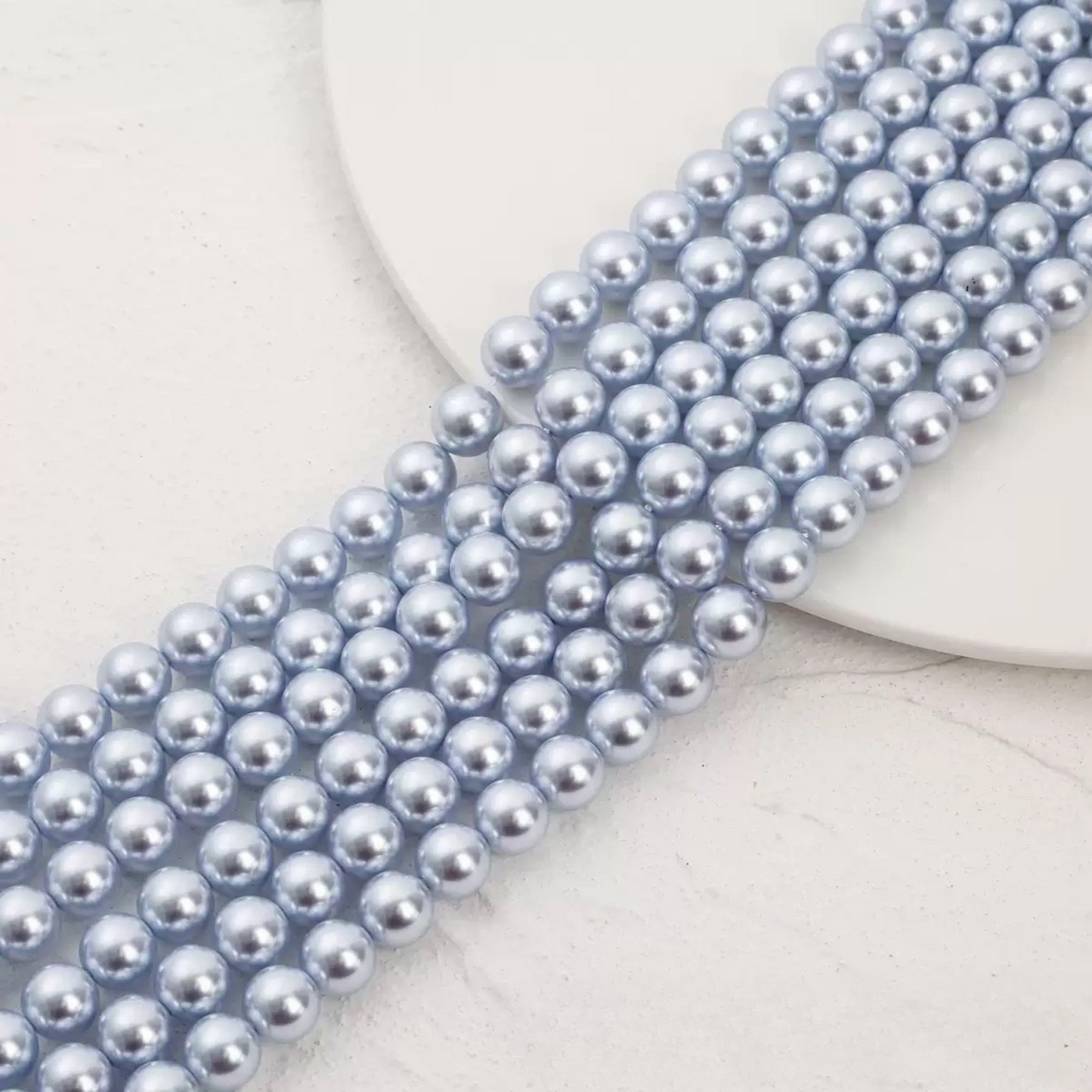 【P07】Imitation Swarovski Blue Snow Glass Pearls | High Gloss Round Beads | 2–8mm DIY Jewelry Making Supplies