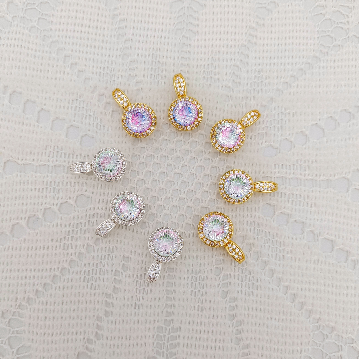 【B26】1PCS Firework-Cut Zircon Clasp Pendant | Dual-Use | Gold/Silver Base | DIY Jewelry Making Accessory