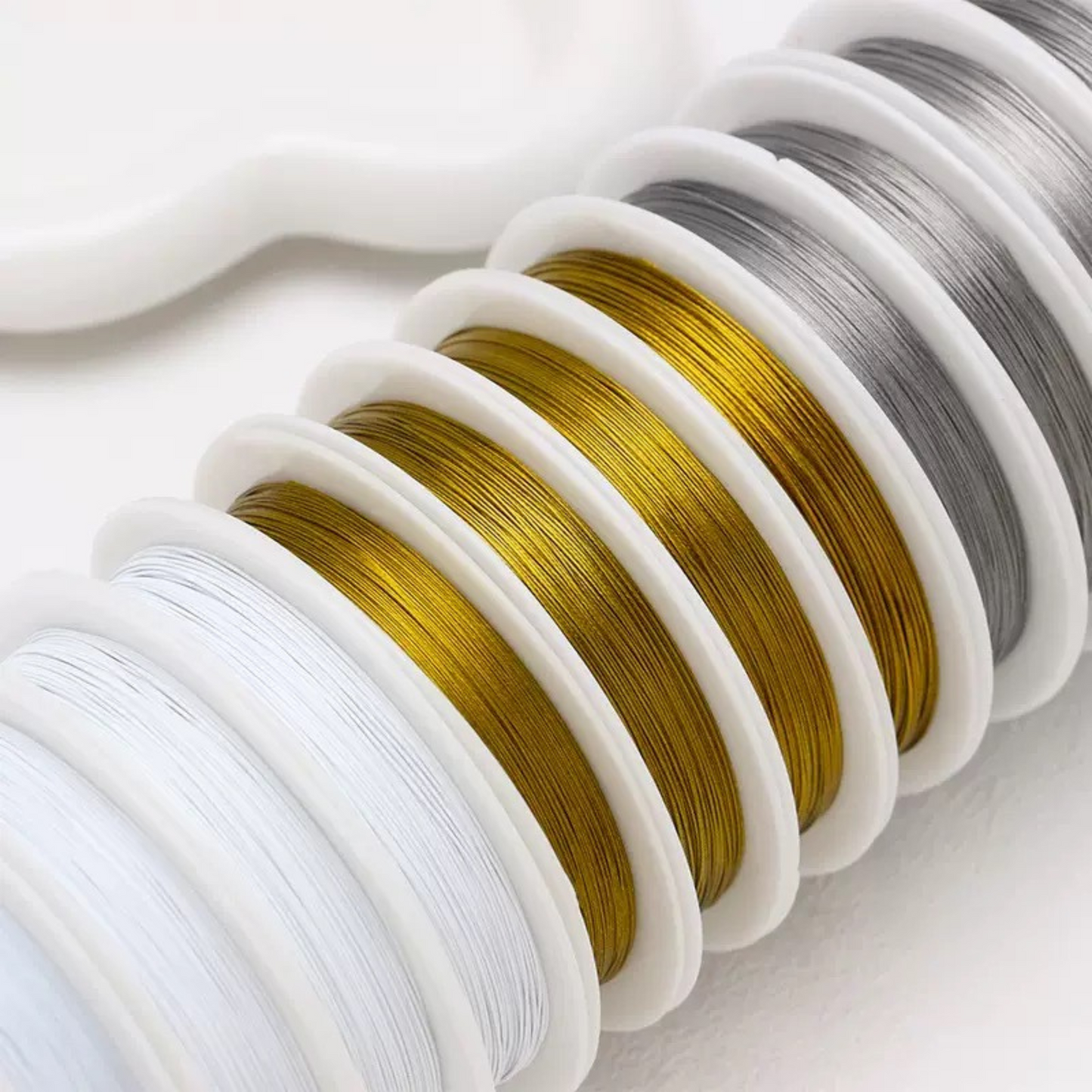 【T02】2 Roll 0.25mm Ultra-Fine Jewelry Wire | 25M Roll | Gold/Silver/White | Flexible Beading Steel Wire for DIY Bracelets & Necklaces
