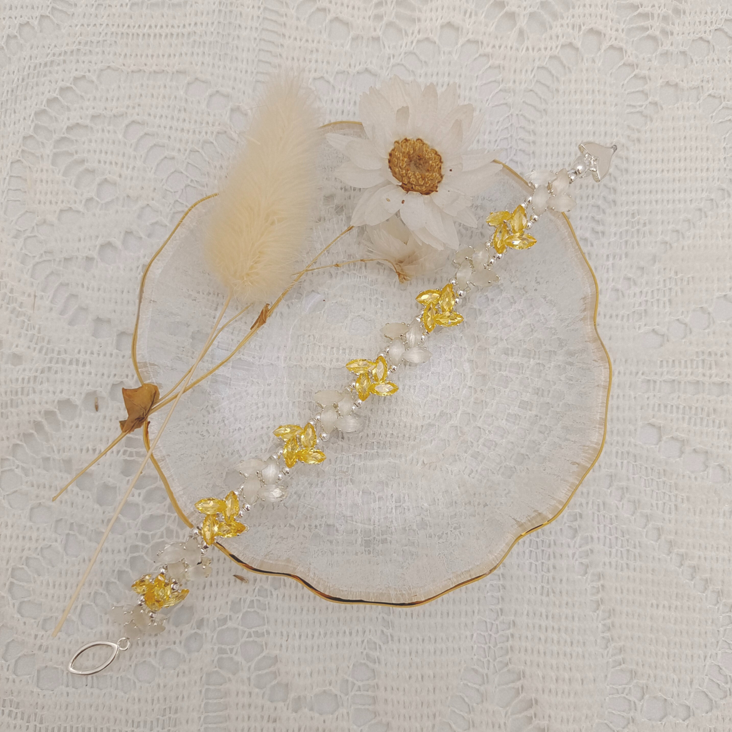 【No.81】 Handmade Bracelet – Pinwheel with Crystal & Cat Eye Marquise Beads | Mermaid Tail Clasp DIY Jewelry Gift fir Her
