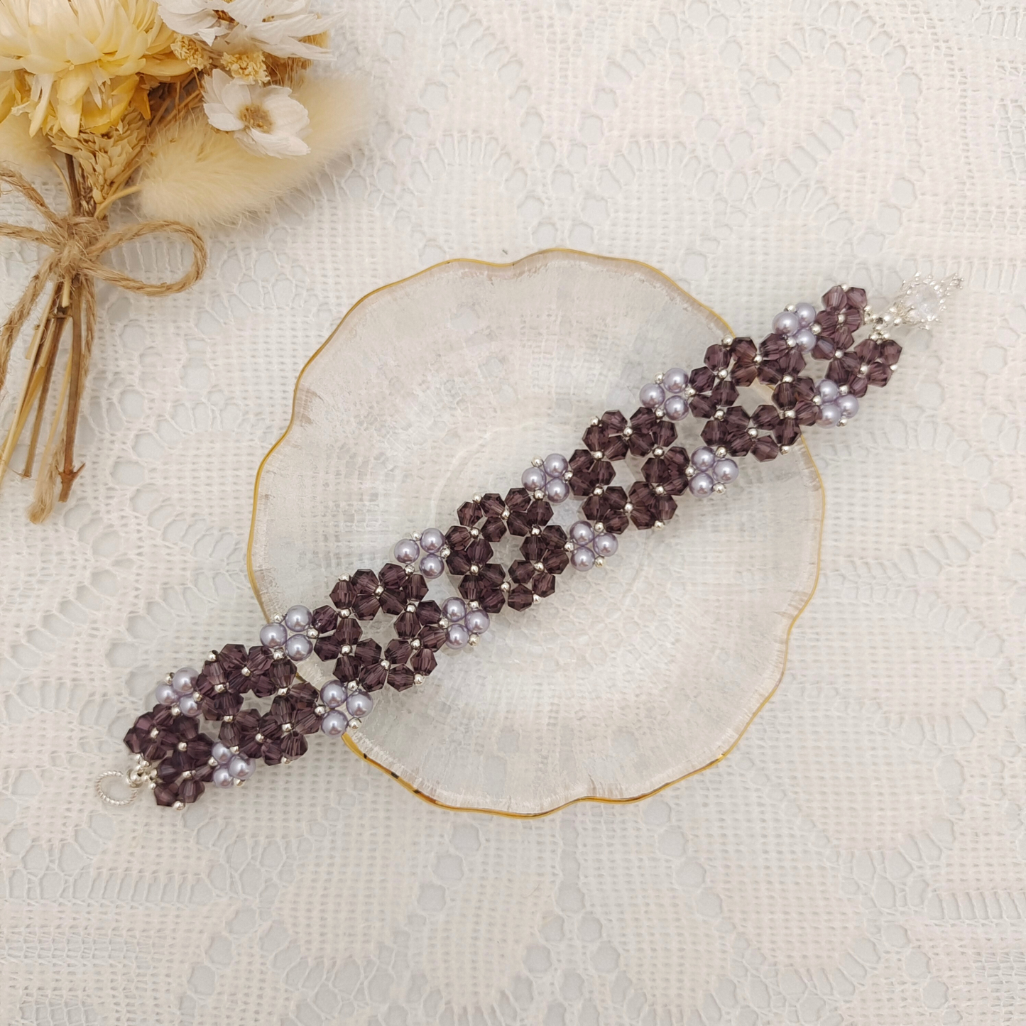 【No.94】DIY Provence Bracelet Making Kit with Lavender Pearls & Beads | Full Tutorial Included