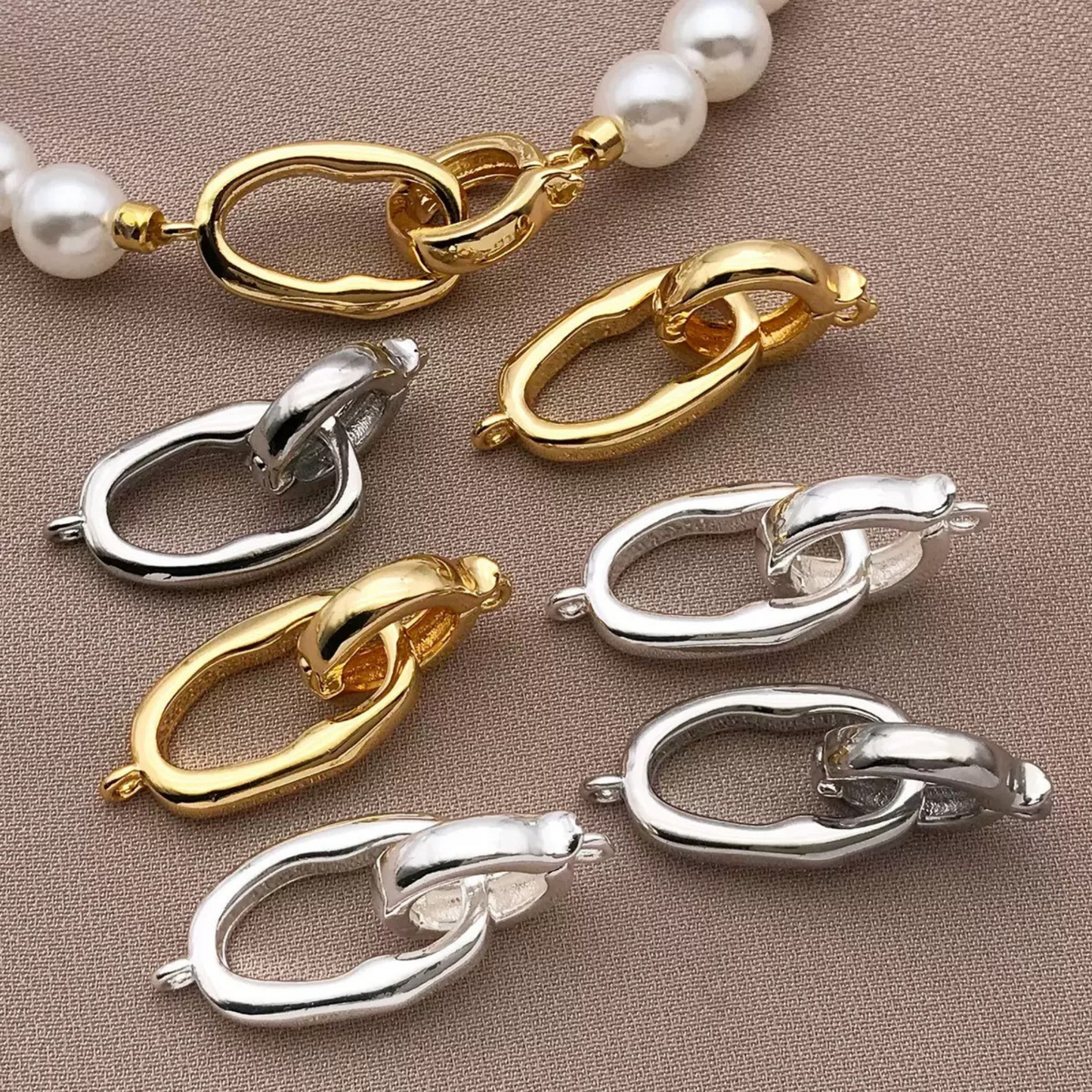 【B17】3PCS Irregular Oval Clasp – Gold/Silver-Plated Copper Connector for DIY Bracelets & Necklaces