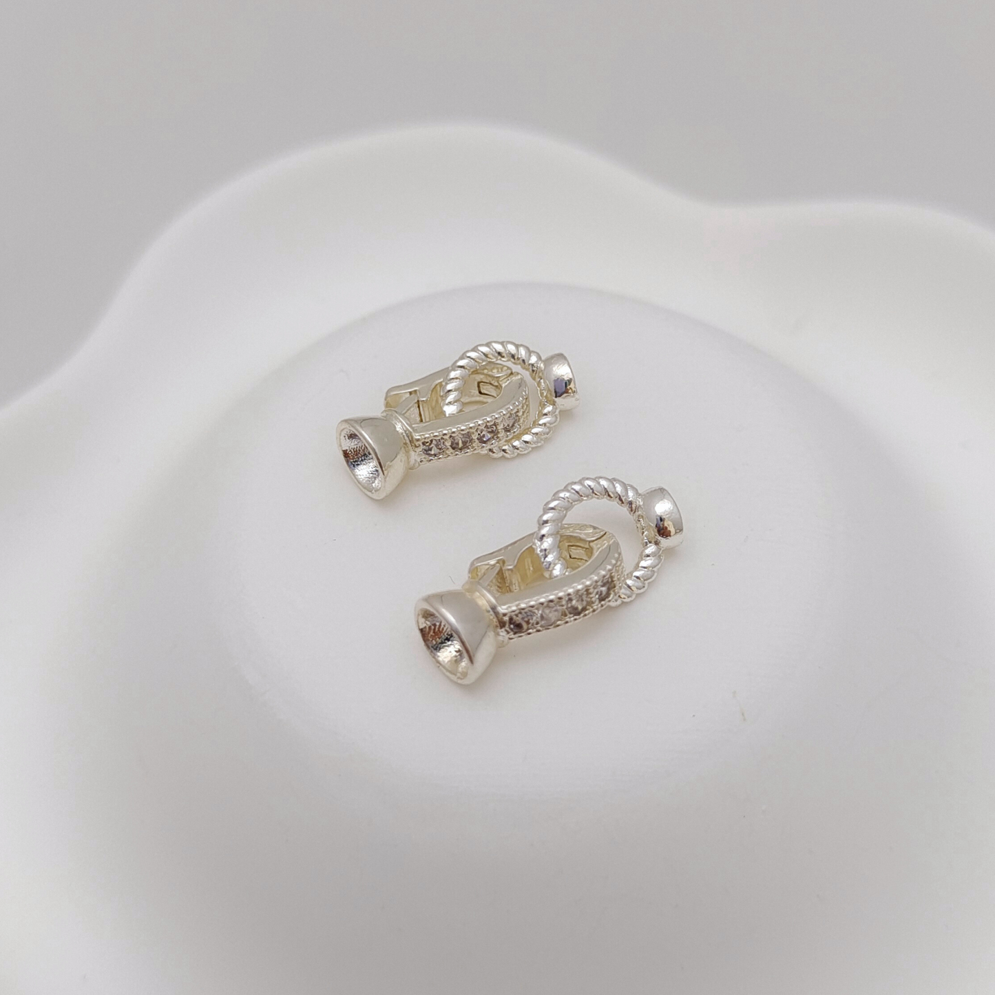 【B02】3PCS Multi-Purpose Clasp with Cord End Covers – Silver Plated, 12×6.5mm, Copper DIY Jewelry Findings