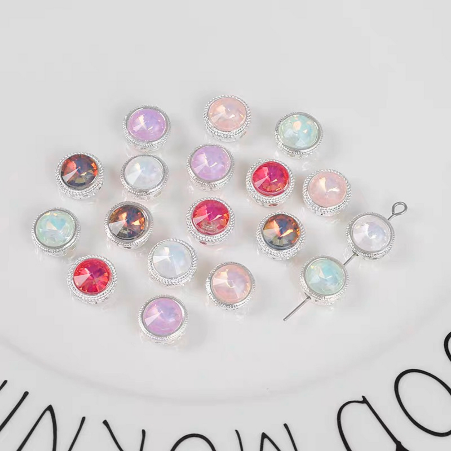 【S03】3PCS 12mm Jelly Cat Eye Rhinestone Spacer Beads – Silver Base, Full Hole, for DIY Bracelets & Necklaces