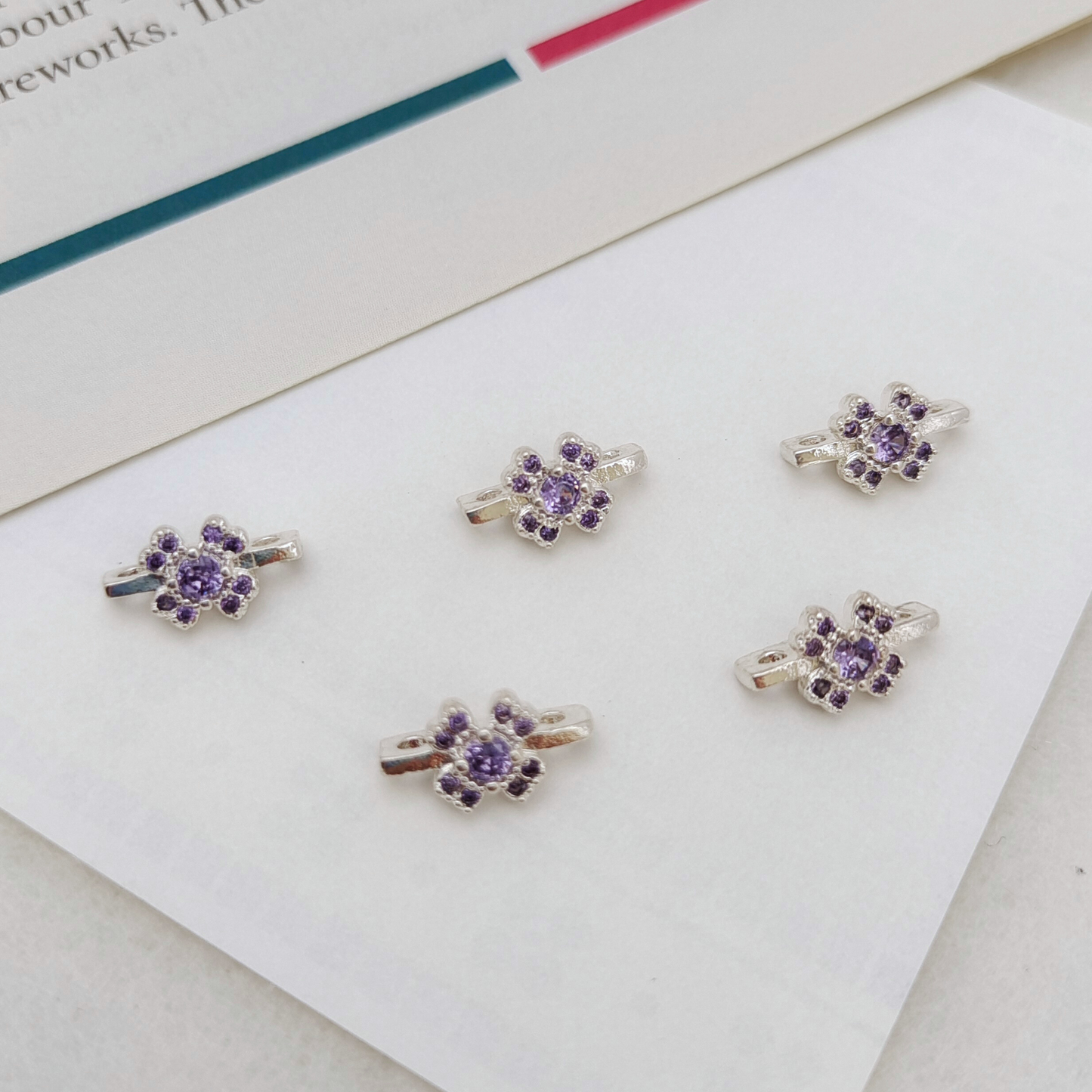 【S09】10PCS DIY Spacer – Purple Zircon Three-Row Three-Hole Separator, Thick Silver Plated, Tarnish Resistant Jewelry Making Accessories