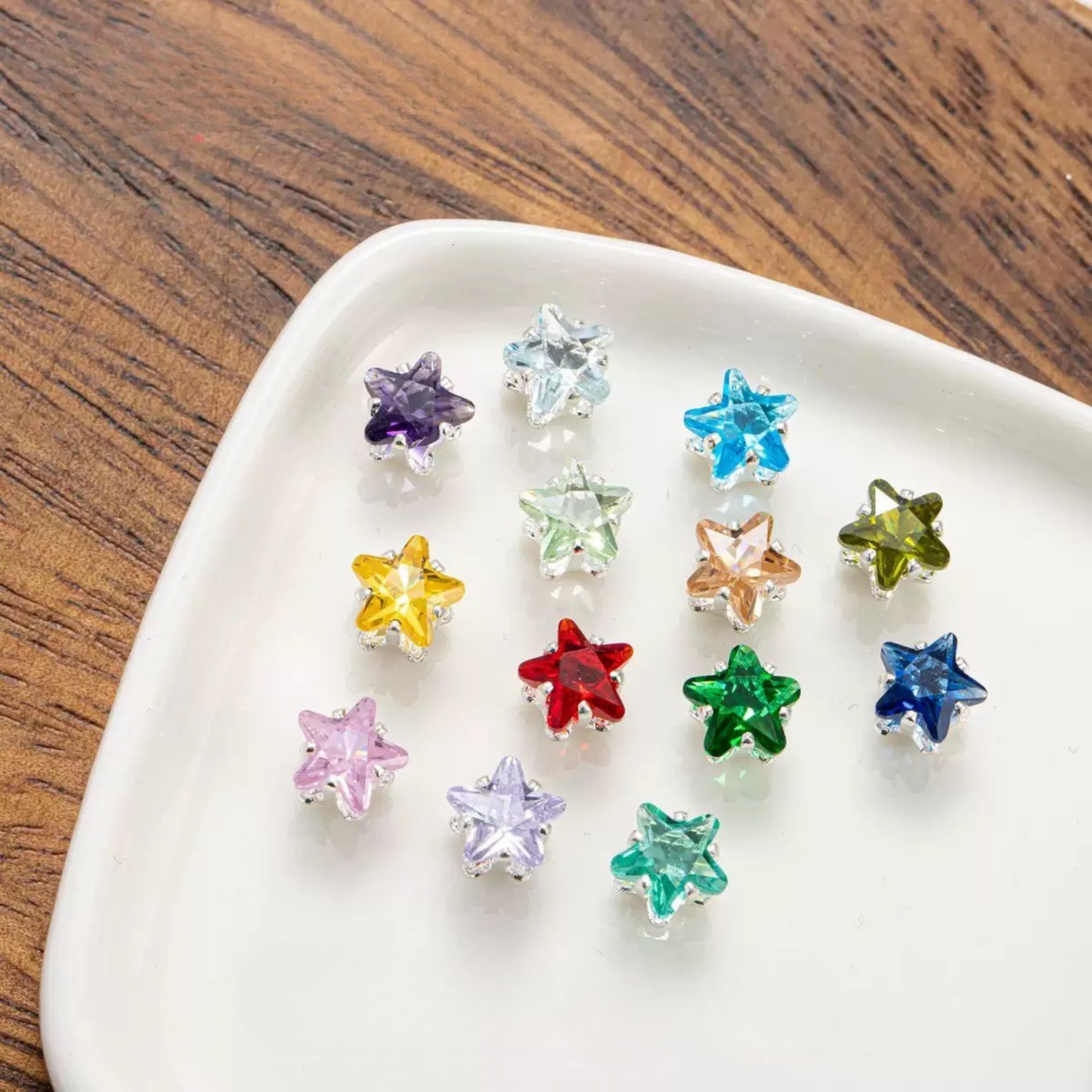 【A24】50pcs Star-Shaped CZ Spacer Beads – Silver-Plated, High-Color-Fast, 4mm/5mm DIY Jewelry Charms