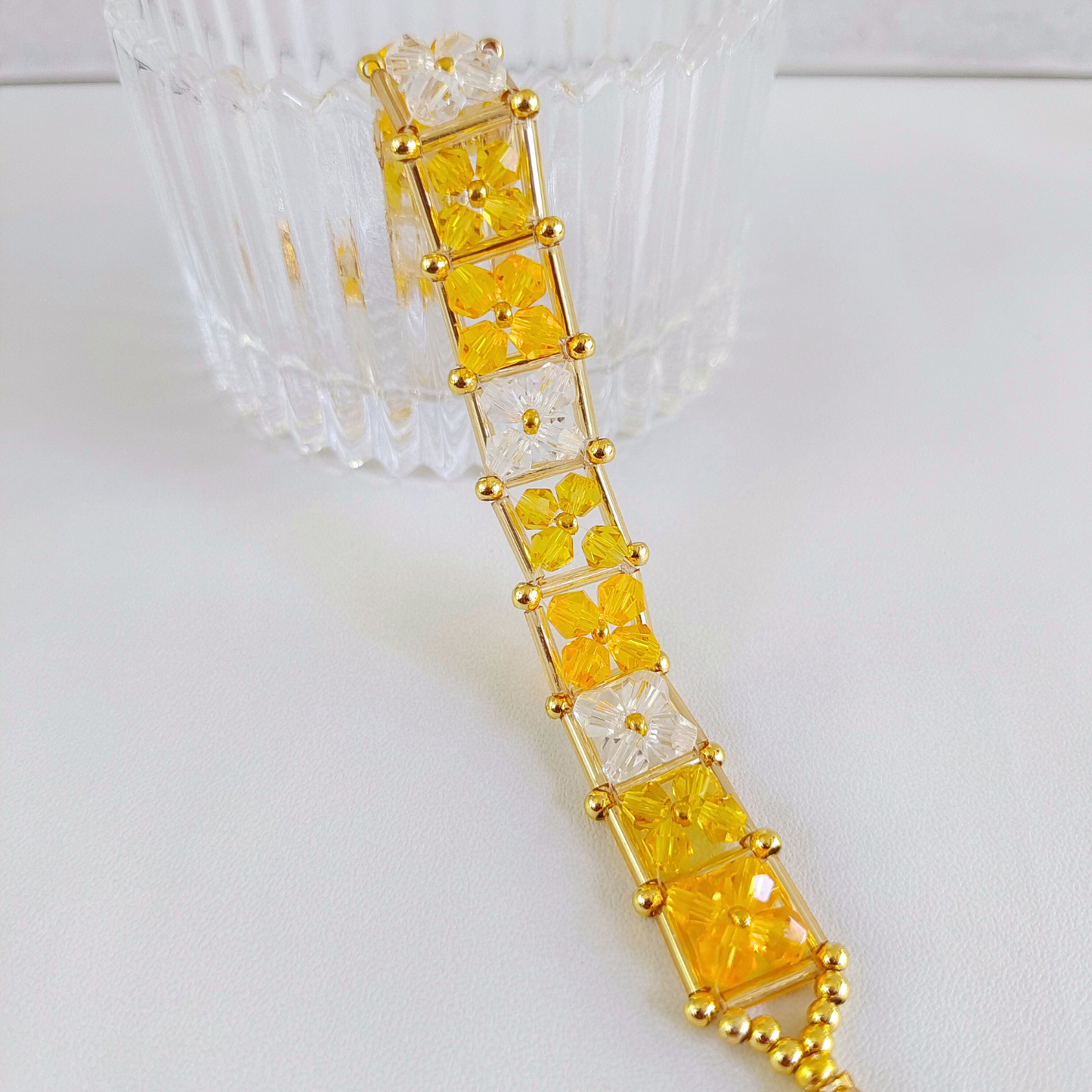 DIY Rock Sugar-Inspired Beaded Bracelet – 4mm Crystal Diamond Beads, 6mm Gold Tube Beads, Gold Seed Beads & Findings | CraftKit Beginner-Friendly Gift for Her