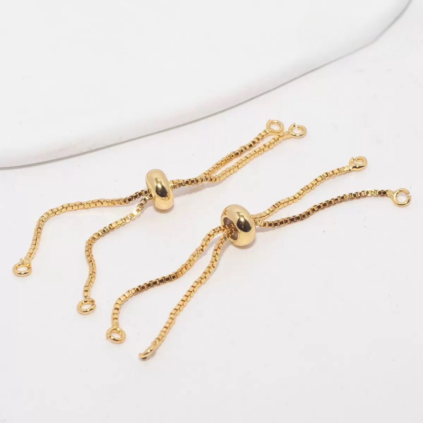 【B39】2PCS DIY Jewelry Findings – Adjustable Slider Beads, Gold/Silver/Steel/Black Plated Copper, Pull Chain Connector for Handmade Bracelets & Necklaces