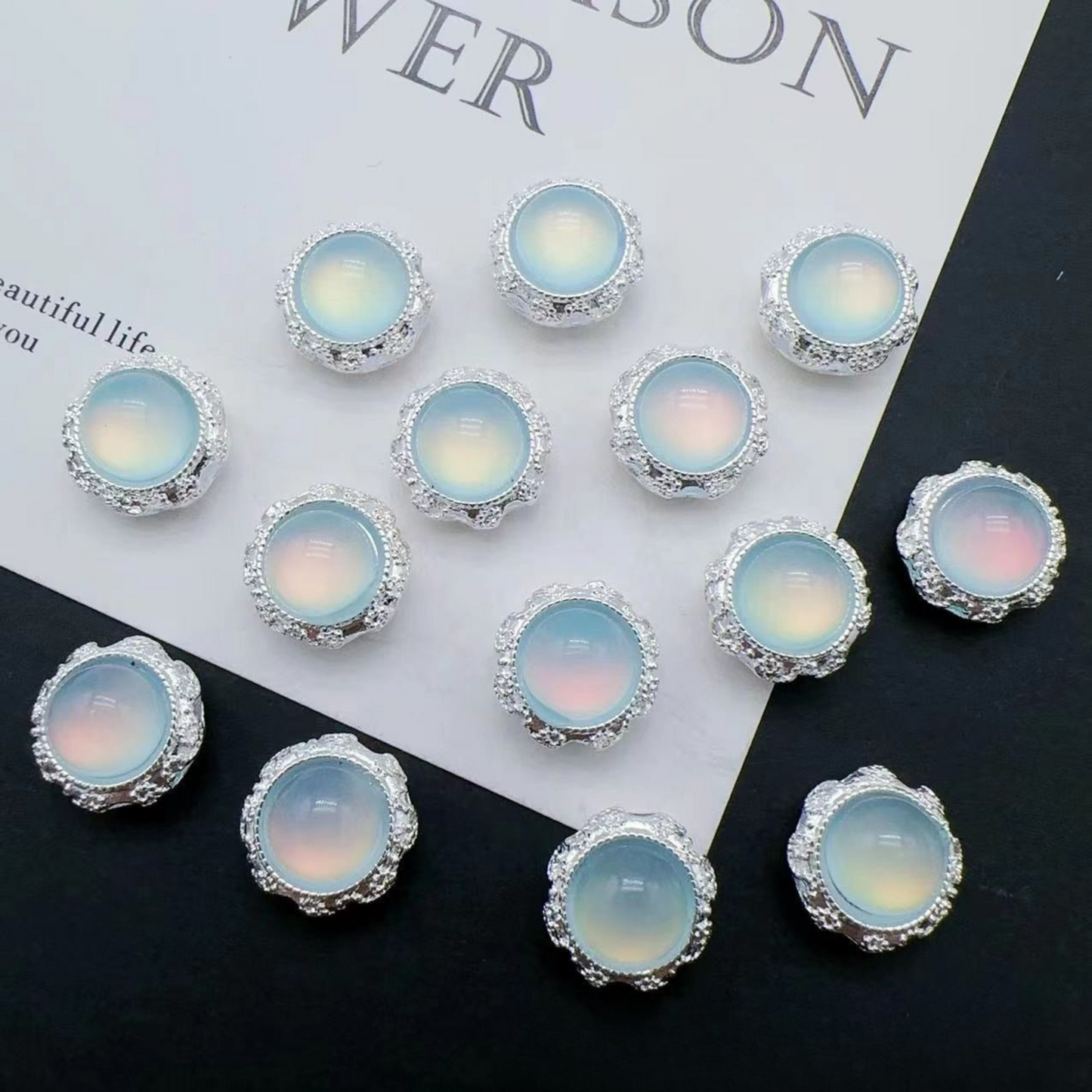 【S05】3PCS Multi-Hole Cat Eye CZ Spacer Beads – Silver-Plated, Round Copper Beads for DIY Bracelets & Jewelry