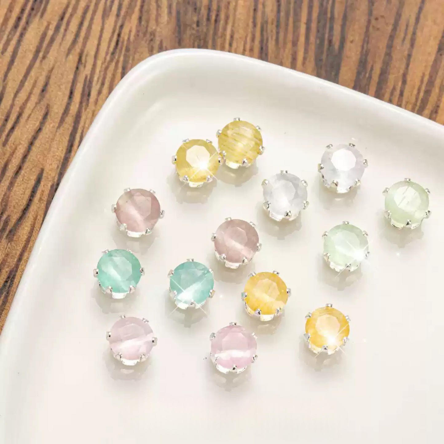 【C05】50pcs 5mm Round Cat’s Eye CZ Beads – Silver-Plated Prong-Set, DIY Jewelry Spacer Charms