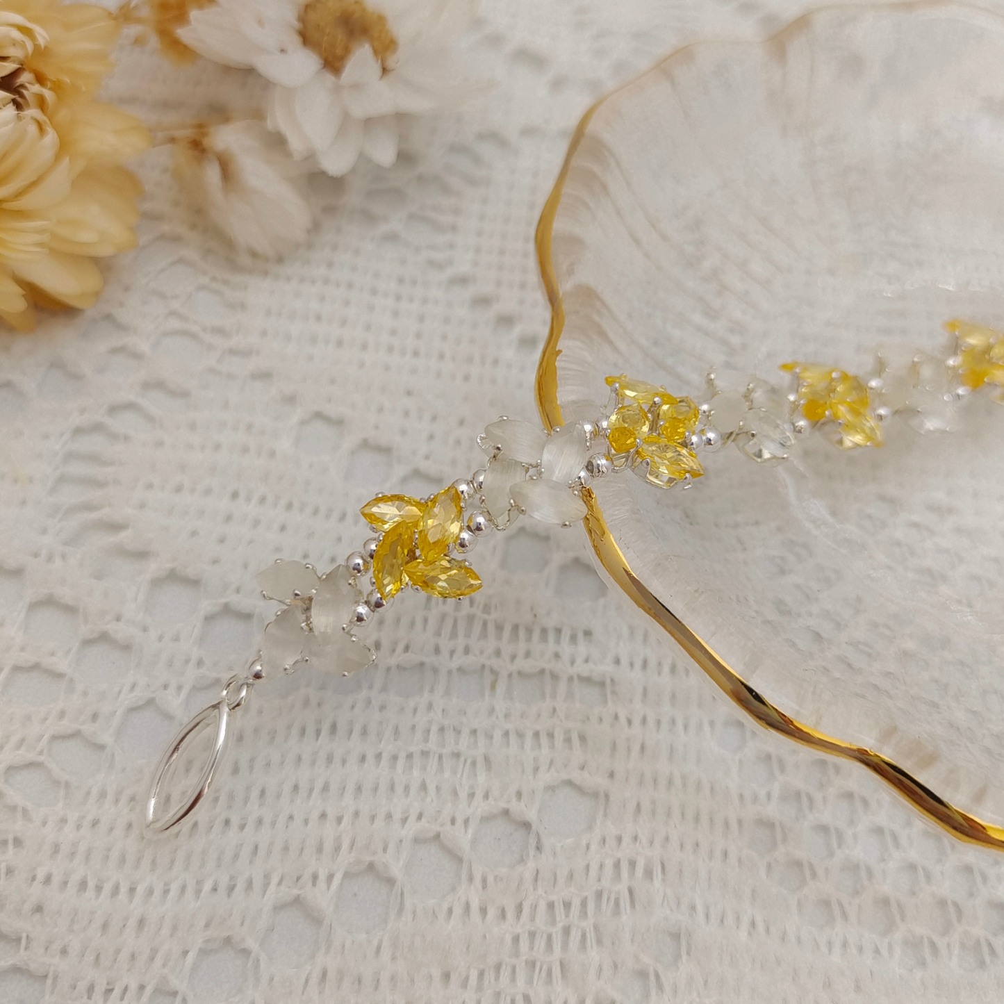【No.81】 Handmade Bracelet – Pinwheel with Crystal & Cat Eye Marquise Beads | Mermaid Tail Clasp DIY Jewelry Gift fir Her
