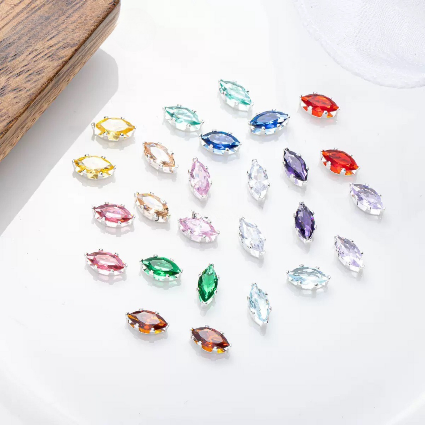 【A30】50PCS DIY Jewelry Findings – 3×6mm Six-Prong Marquise-Cut CZ Stones | Silver-Plated, Tarnish-Resistant Beads for Handmade Bracelets/Necklaces