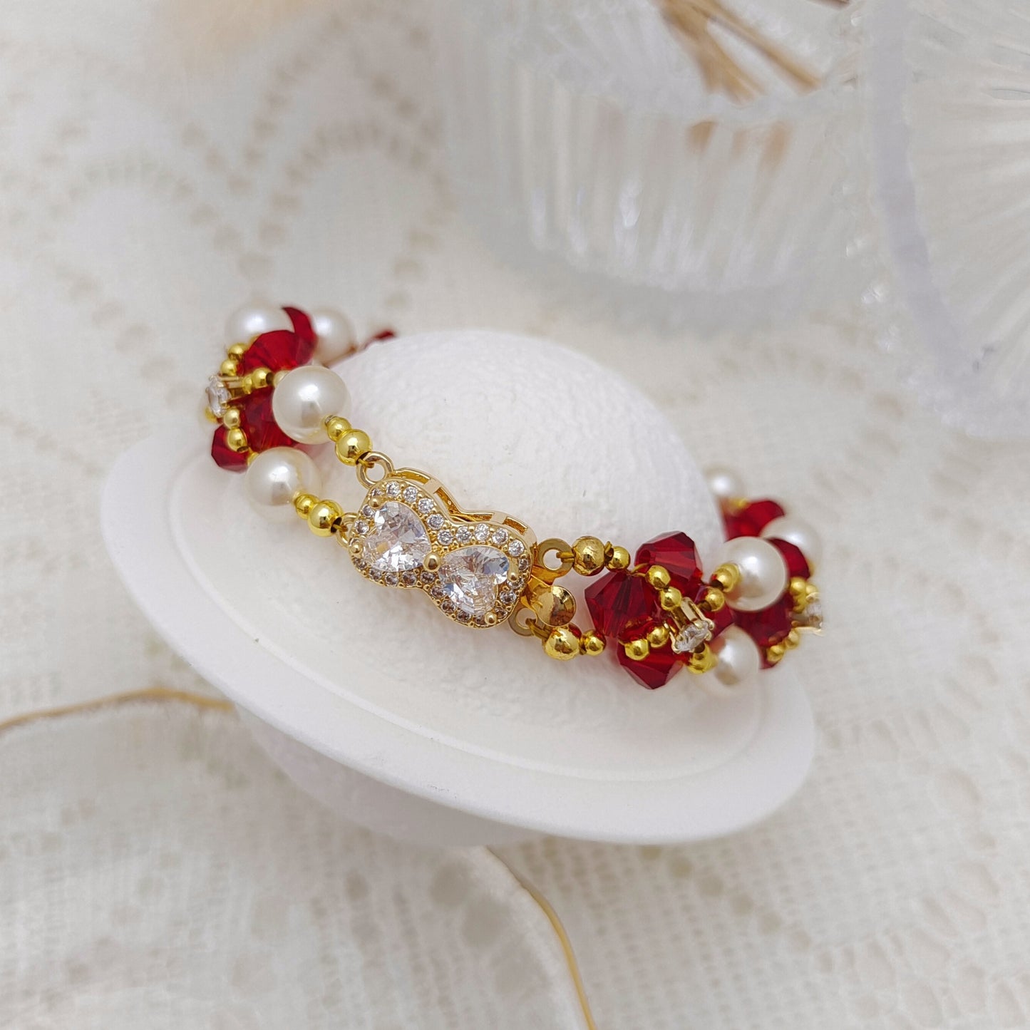 【No.126】DIY Bracelet Kit – Mary Design with Pearls, Diamond Beads & Bowknot Clasp | Complete Jewelry Tutorial