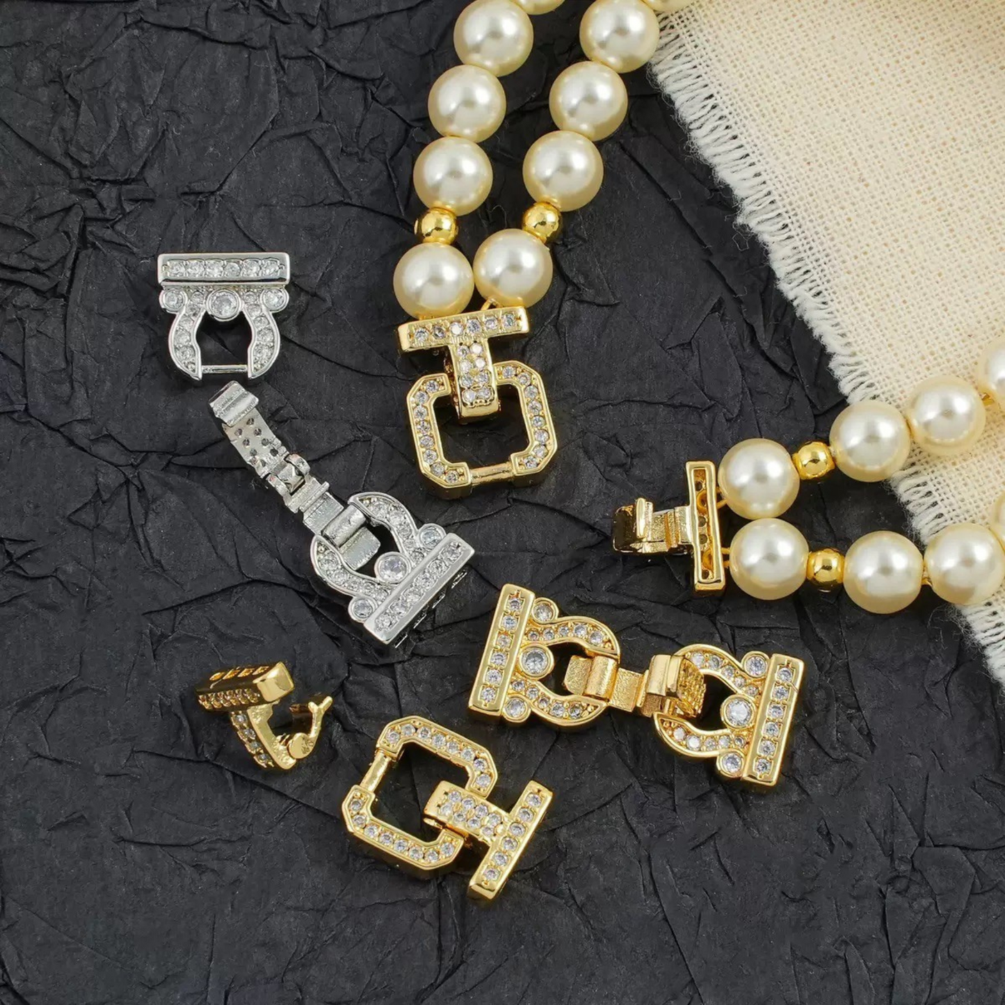 【B23】1PCS Double Horseshoe Clasp with Rhinestones | Gold/Silver | DIY Jewelry End Connector | Copper | 21.7×10mm