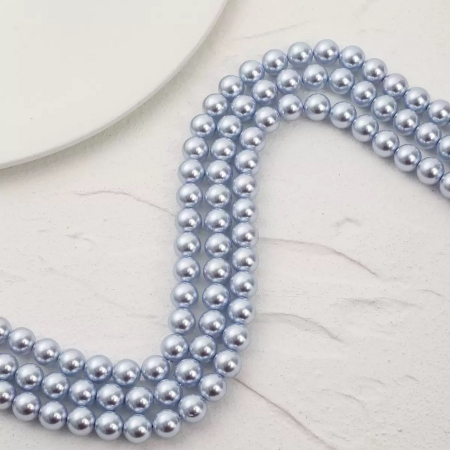 【P07】Imitation Swarovski Blue Snow Glass Pearls | High Gloss Round Beads | 2–8mm DIY Jewelry Making Supplies