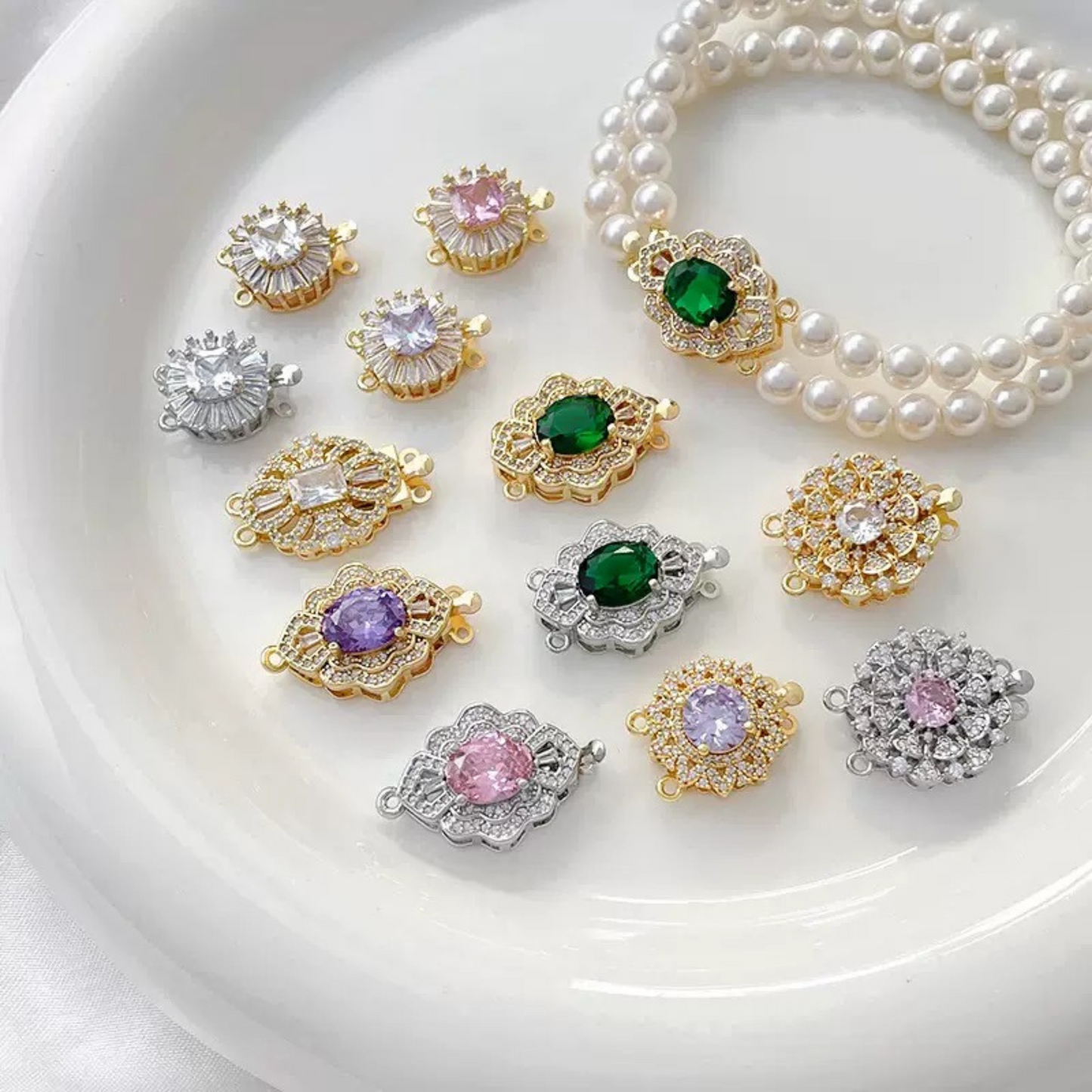 【B29】1PCS DIY Jewelry Clasp – Double Row Insert Buckle | 18K Gold Plated | Zircon Inlaid | Tarnish Resistant