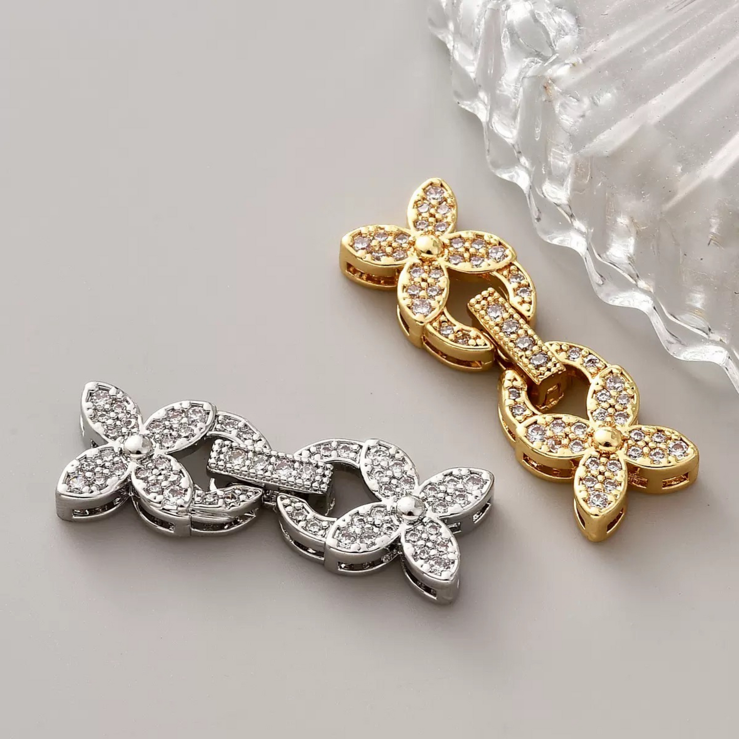 【B27】1PCS DIY Jewelry Findings – Clover Strap Clasp with Zircon | 18K Gold/Platinum Plated | Non-fading Beading Accessories