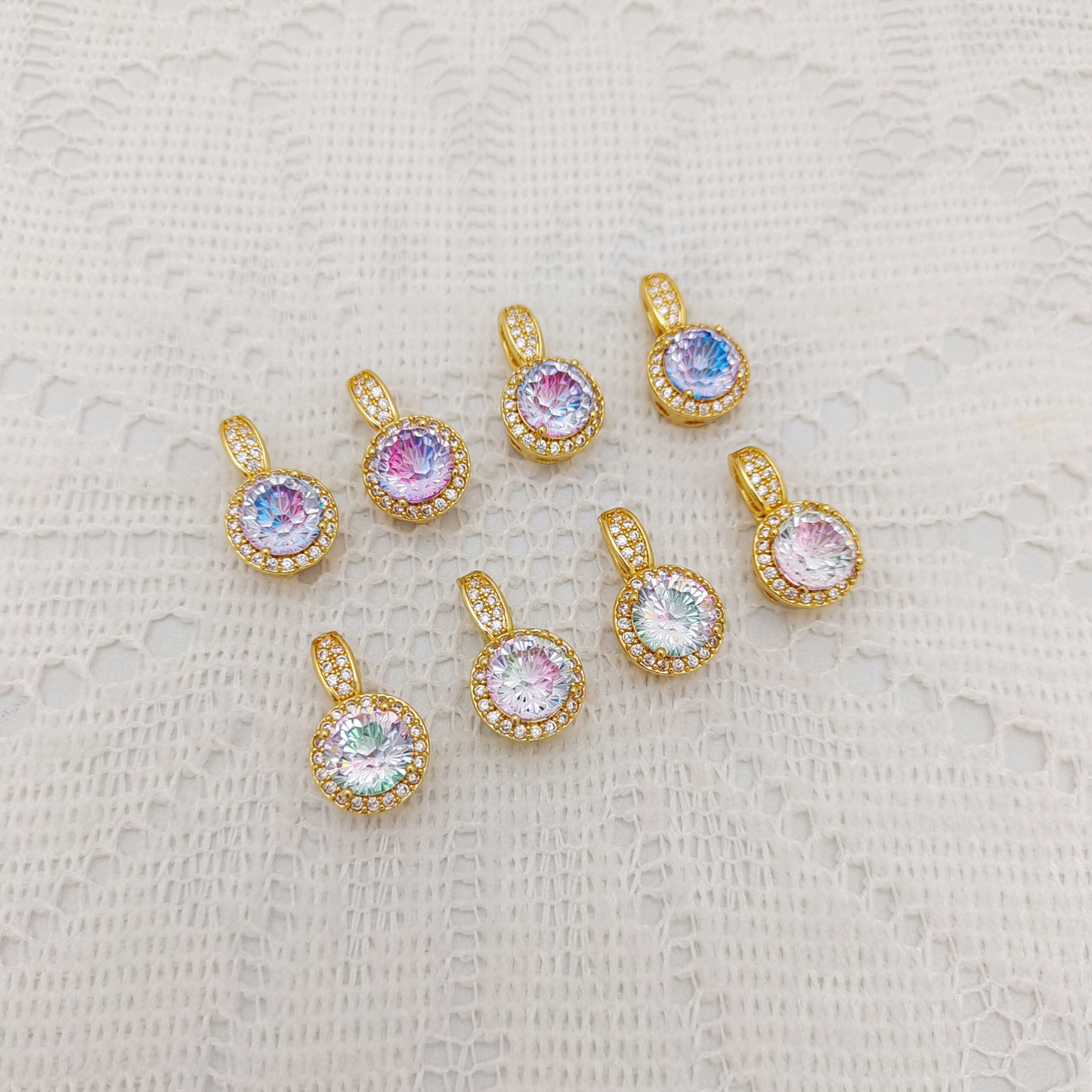 【B26】1PCS Firework-Cut Zircon Clasp Pendant | Dual-Use | Gold/Silver Base | DIY Jewelry Making Accessory