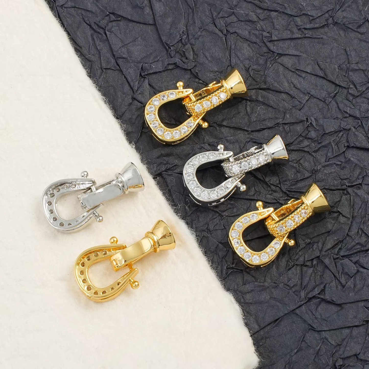 【B19】1PCS Horseshoe Clasp Connector – Micro Pave Rhinestone DIY Jewelry Findings | 19.3×10.6mm