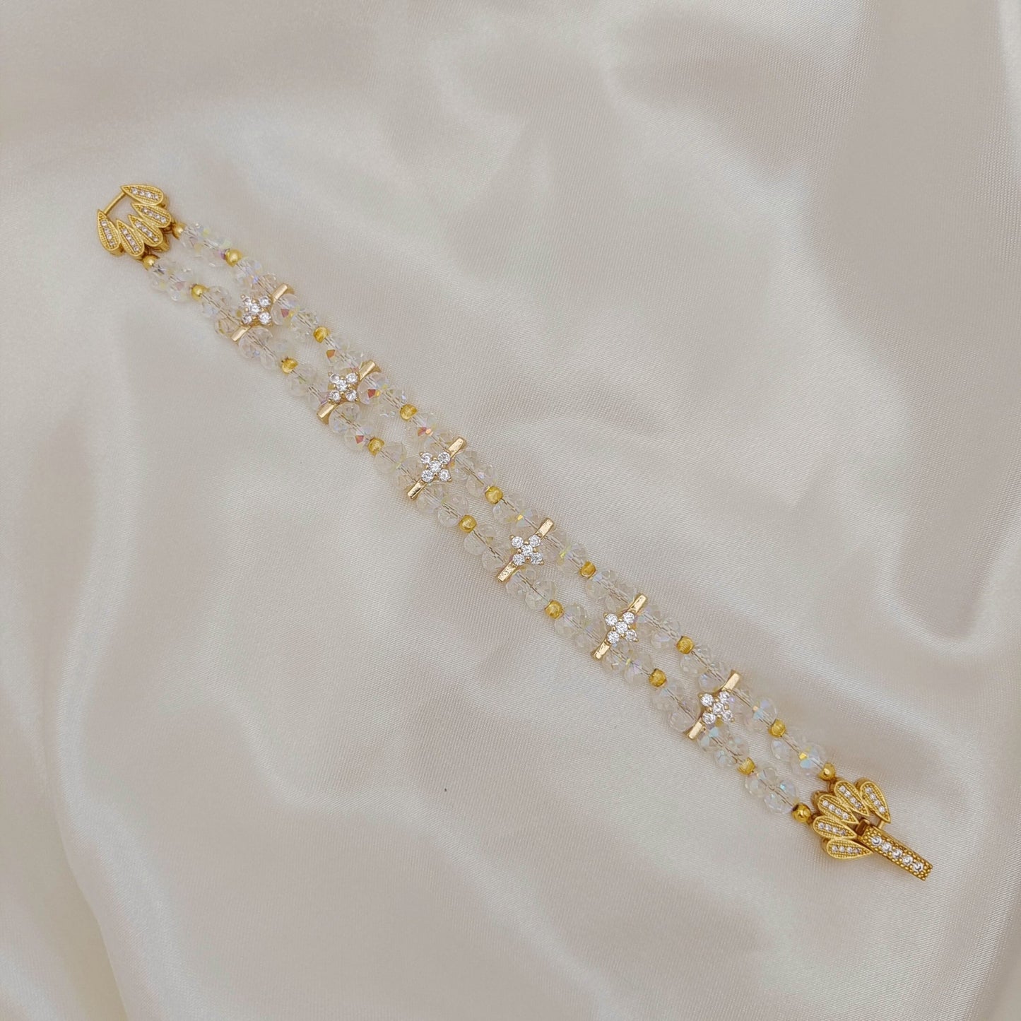 【No.129】DIY Bracelet Kit – Crystal Palace Beading Set with Wheel Beads, Cat Eye Beads & Peacock Clasp | Tutorial Included iFCraftorium