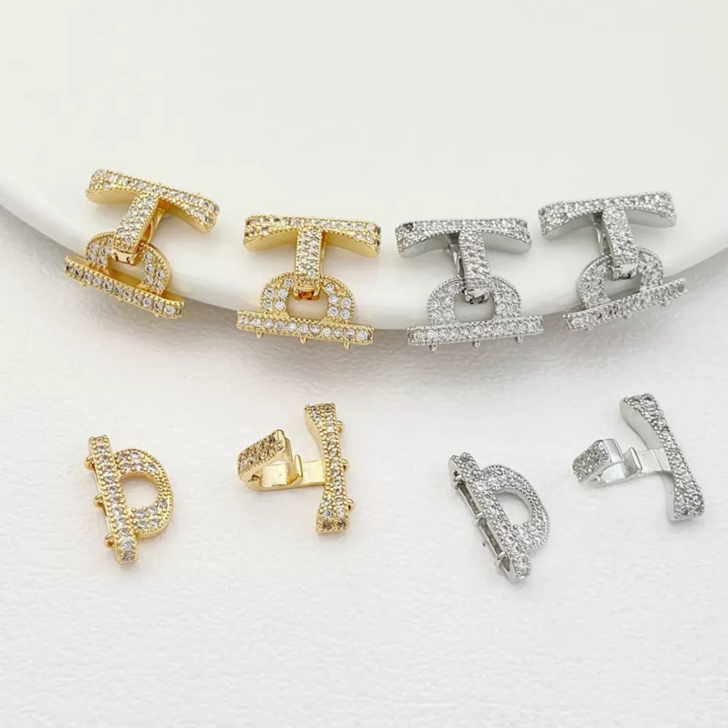 【B16】1PCS Multi-Strand Clasp with Micro Pave CZ – 14K/18K Gold or Silver-Plated Copper Connector for DIY Bracelets & Necklaces