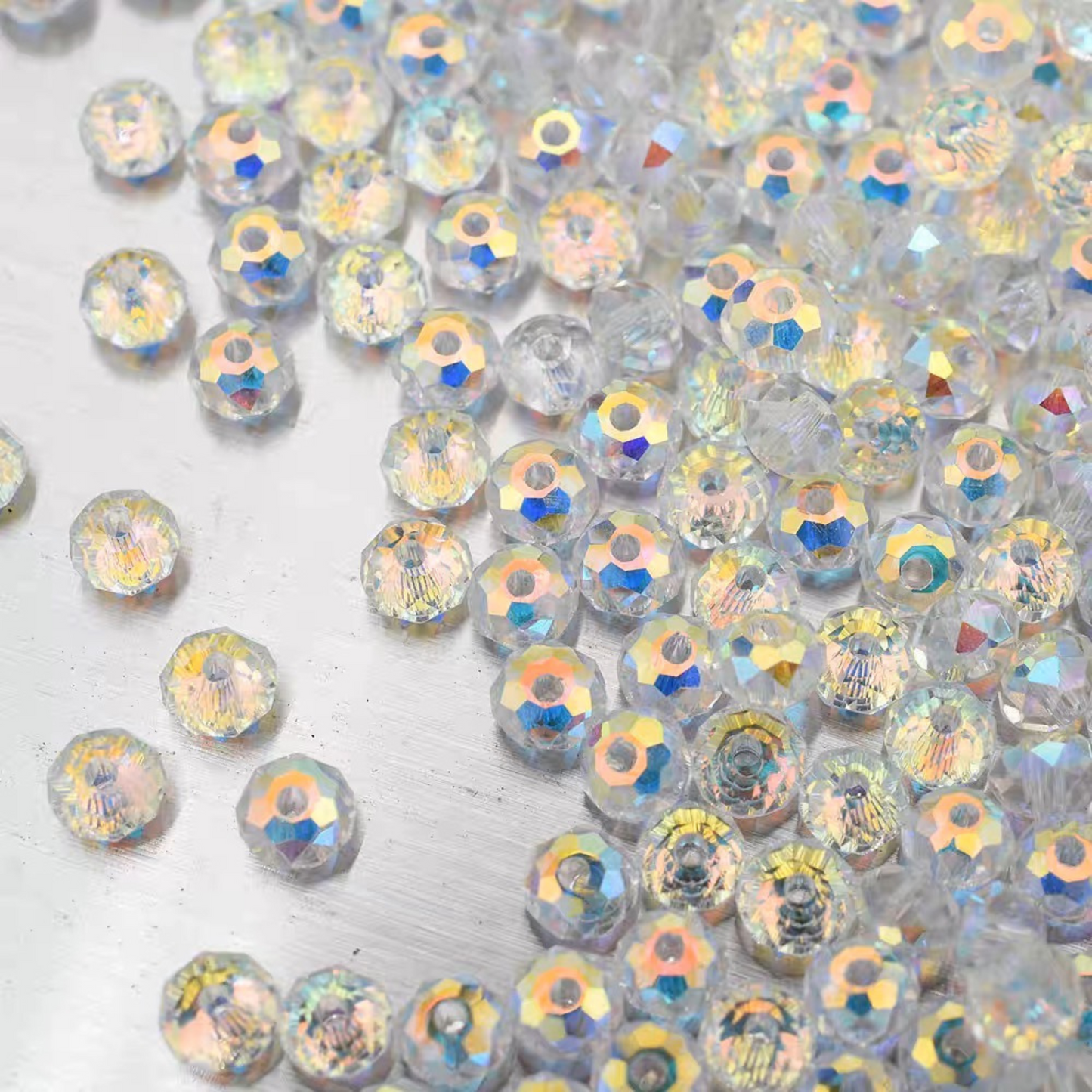 【L08】100PCS DIY Crystal Beads – 6mm AB Shiny Rondelle Wheel Beads, Imitation Swarovski Glass Beads for Handmade Jewelry Making (Bracelets & Necklaces)