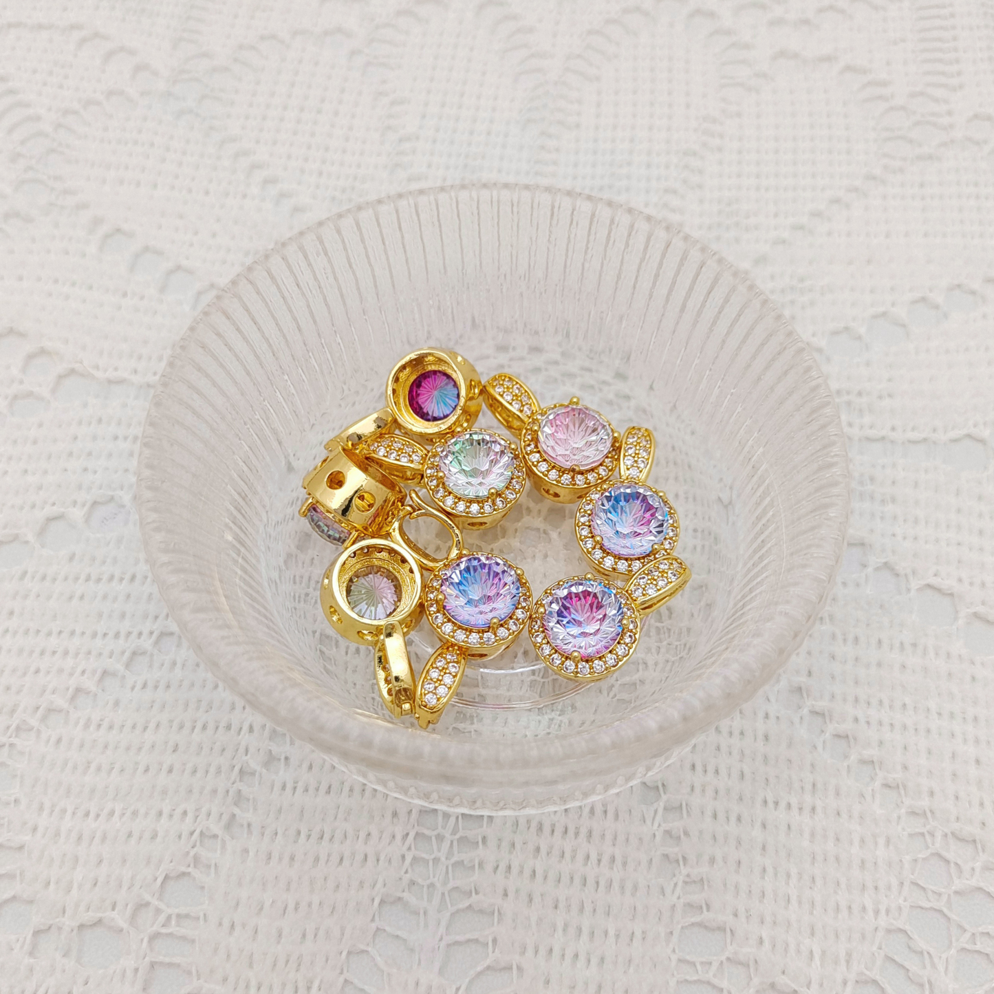 【B26】1PCS Firework-Cut Zircon Clasp Pendant | Dual-Use | Gold/Silver Base | DIY Jewelry Making Accessory